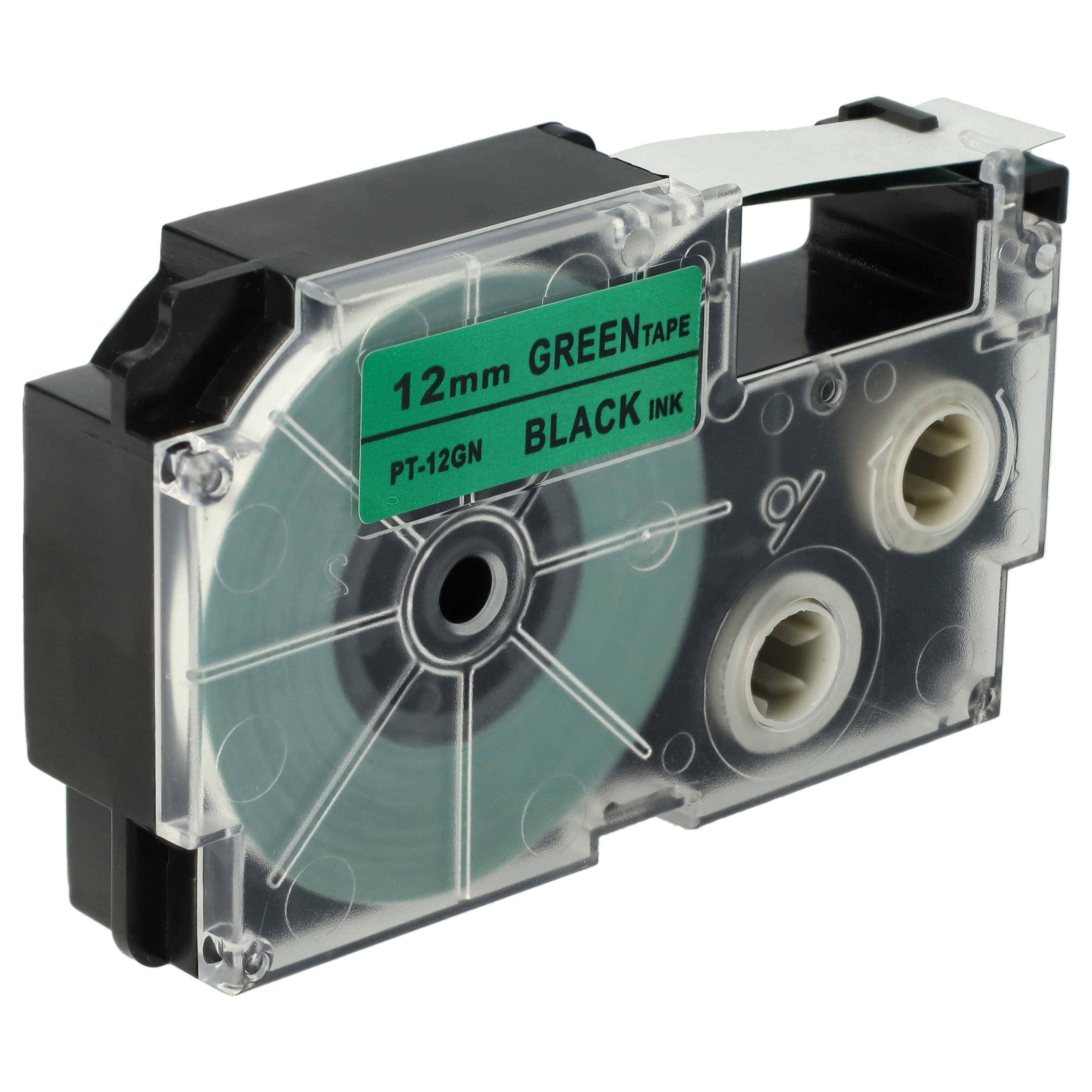 vhbw Schriftband-Kassette Ersatz für Casio XR-12GN, XR-12GN1 für Etiketten-Drucker 12mm Schwarz auf Grün