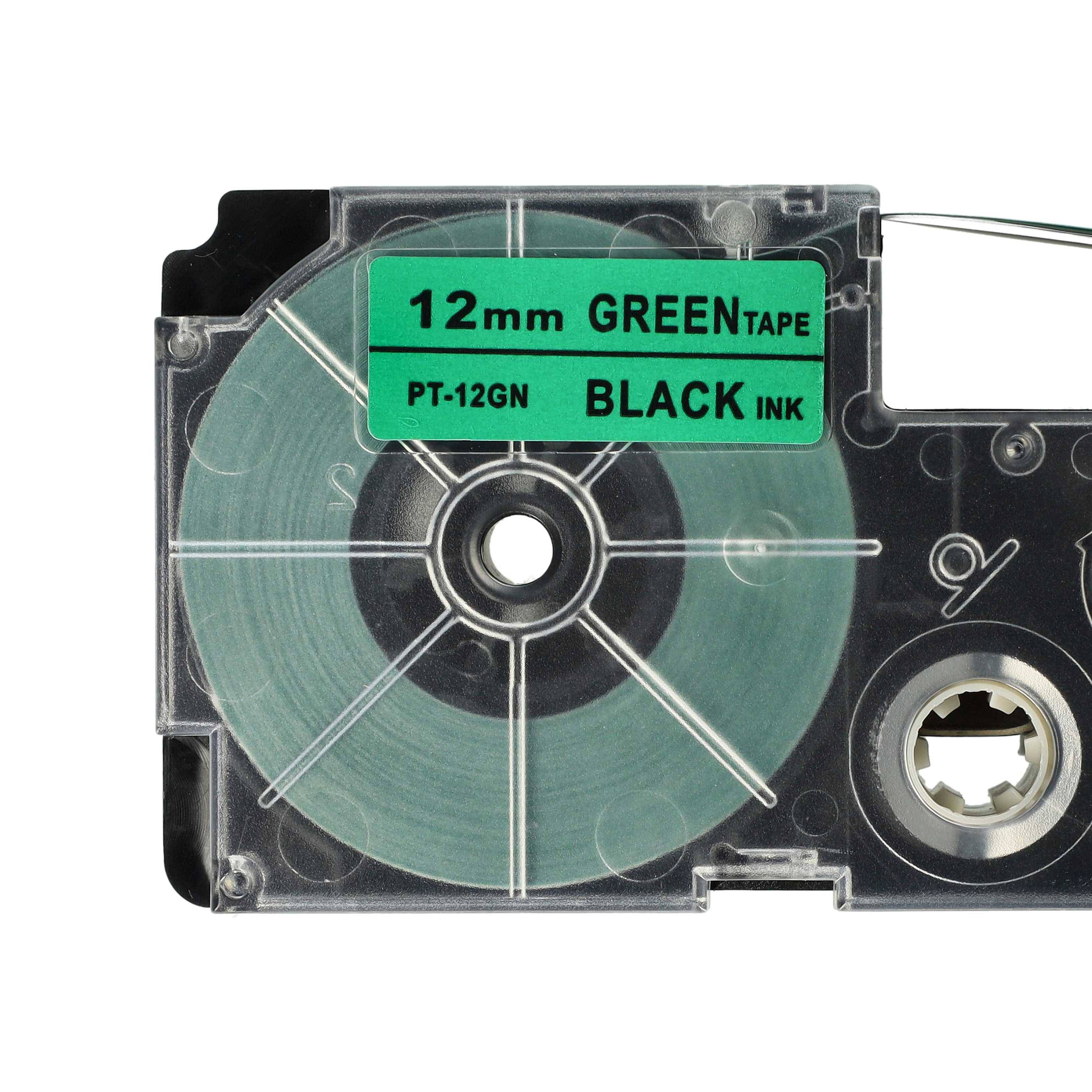 vhbw Schriftband-Kassette Ersatz für Casio XR-12GN, XR-12GN1 für Etiketten-Drucker 12mm Schwarz auf Grün