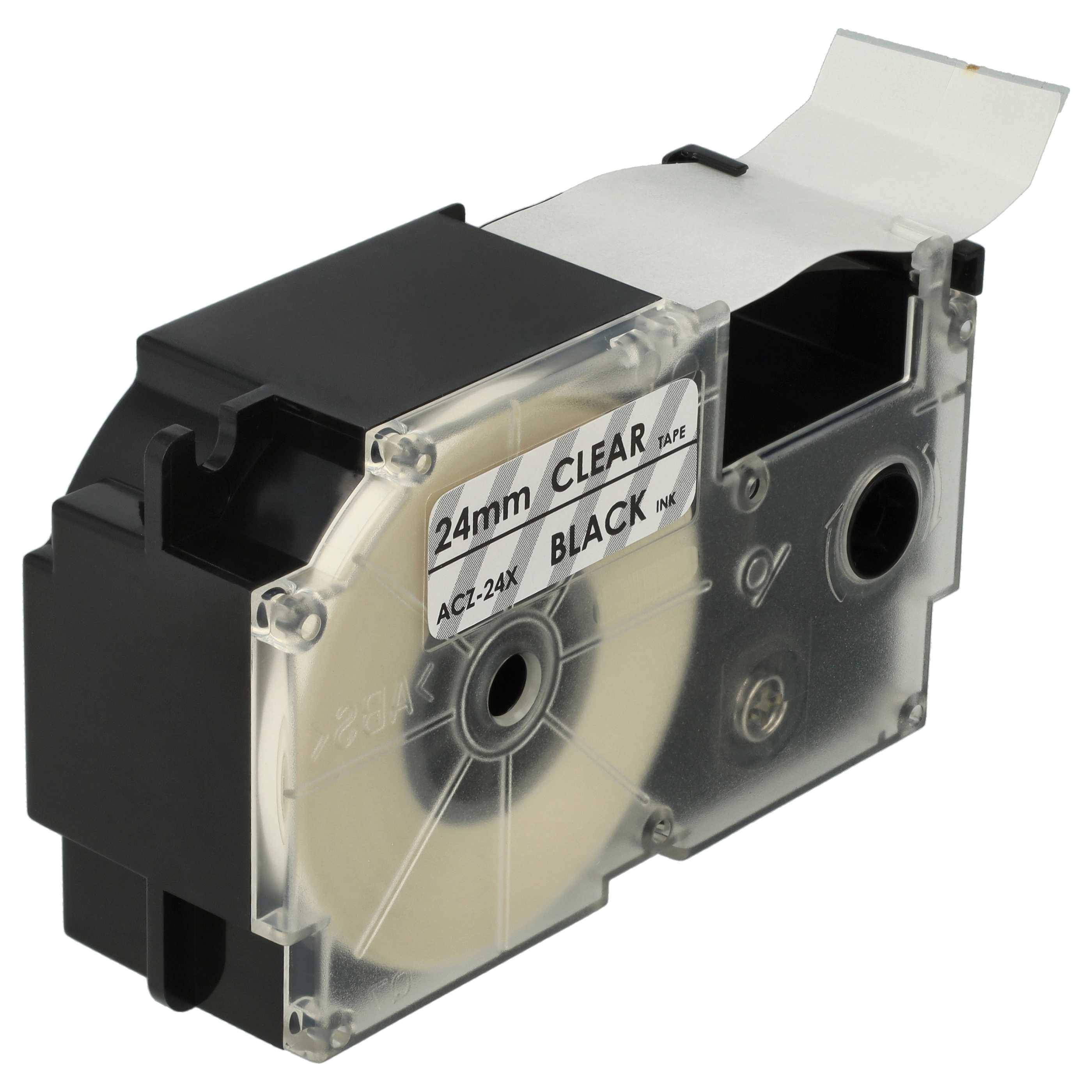 vhbw Schriftband-Kassette Ersatz für Casio XR-24X1, XR-24X für Etiketten-Drucker 8m x 24mm Schwarz auf Transparent