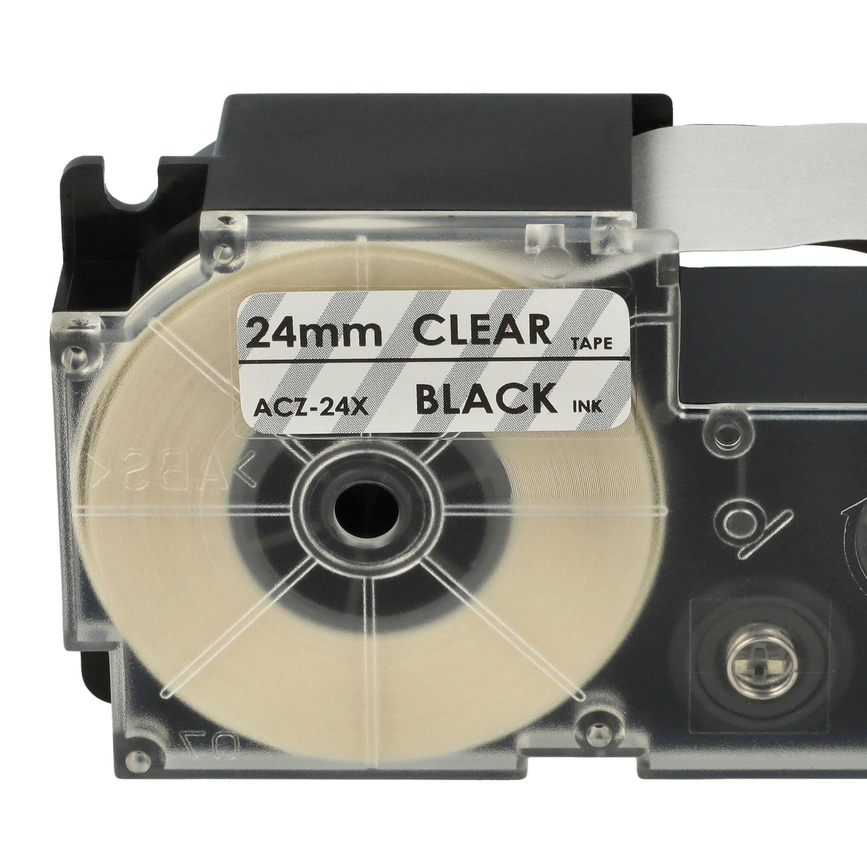 vhbw Schriftband-Kassette kompatibel mit Casio KL-C500, KL-8200 Etiketten-Drucker 8m x 24mm Schwarz auf Transparent
