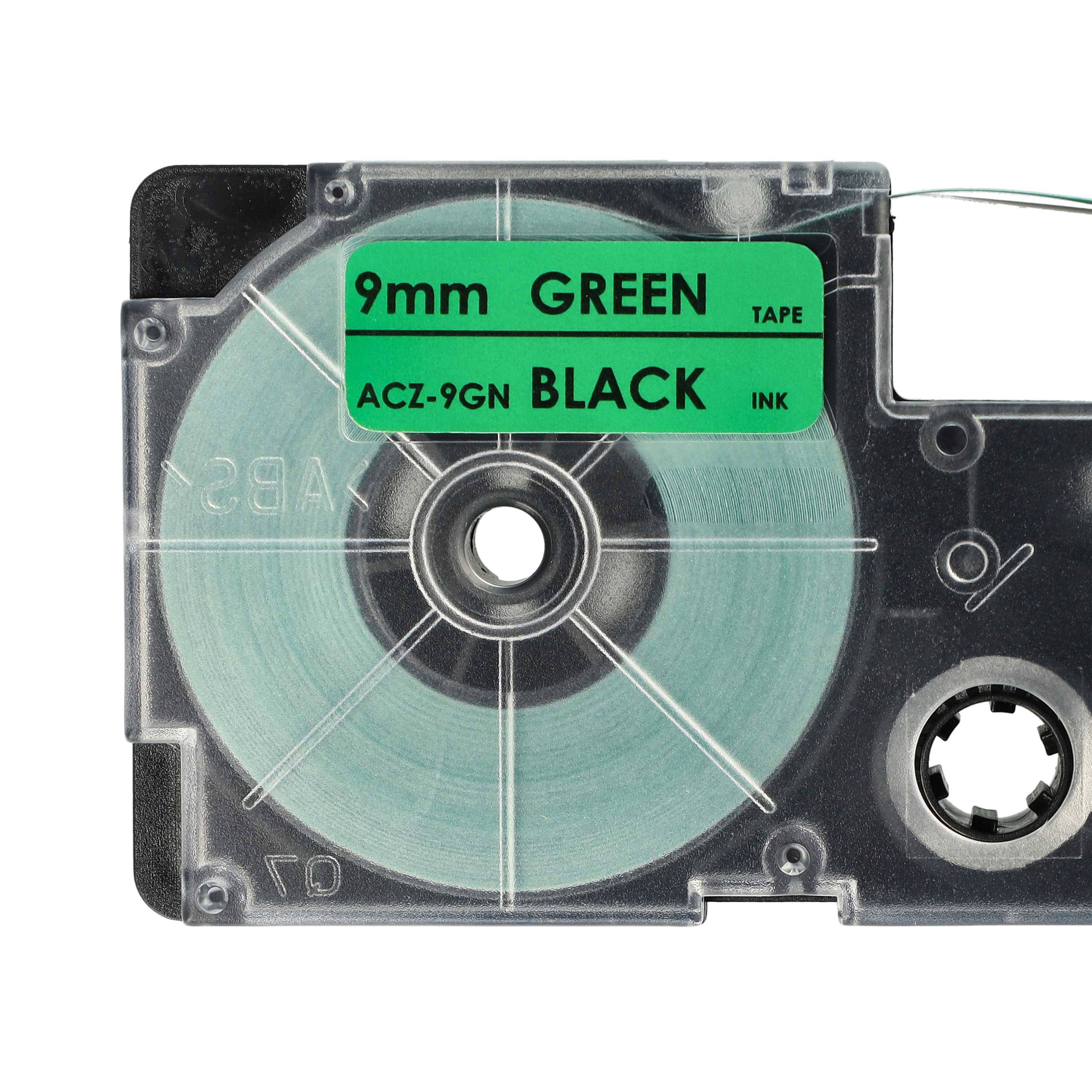 vhbw Schriftband-Kassette Ersatz für Casio XR-9GN1, XR-9GN für Etiketten-Drucker 8m x 9mm Schwarz auf Grün