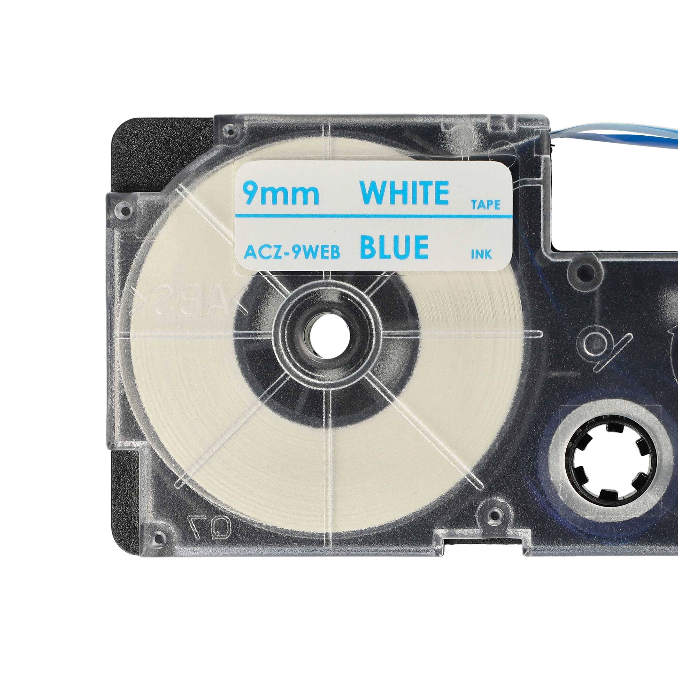 vhbw Schriftband-Kassette kompatibel mit Casio KL-300, KL-70E, KL-200E, KL-60, KL-7400, KL-7000, KL-7200 Etiketten-Drucker 8m x 9mm Blau auf Weiß