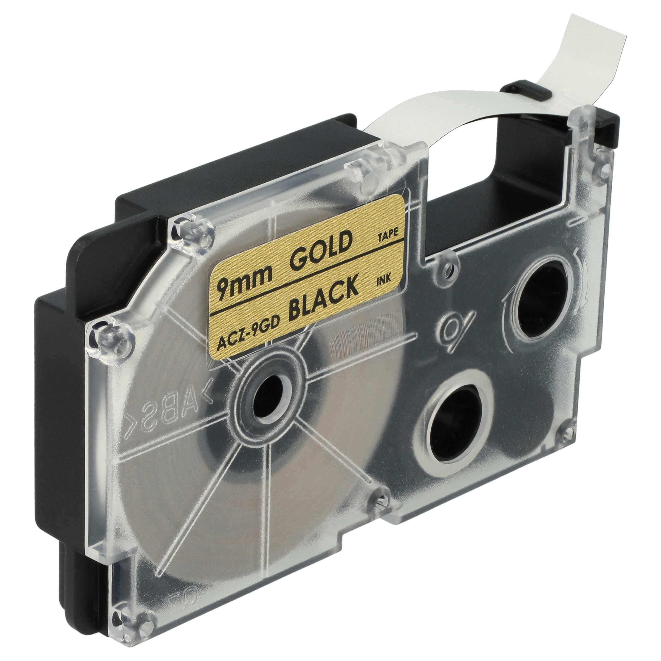 vhbw Schriftband-Kassette kompatibel mit Casio KL-P1000 | KL-HD1 Etiketten-Drucker 8m x 9mm Schwarz auf Gold