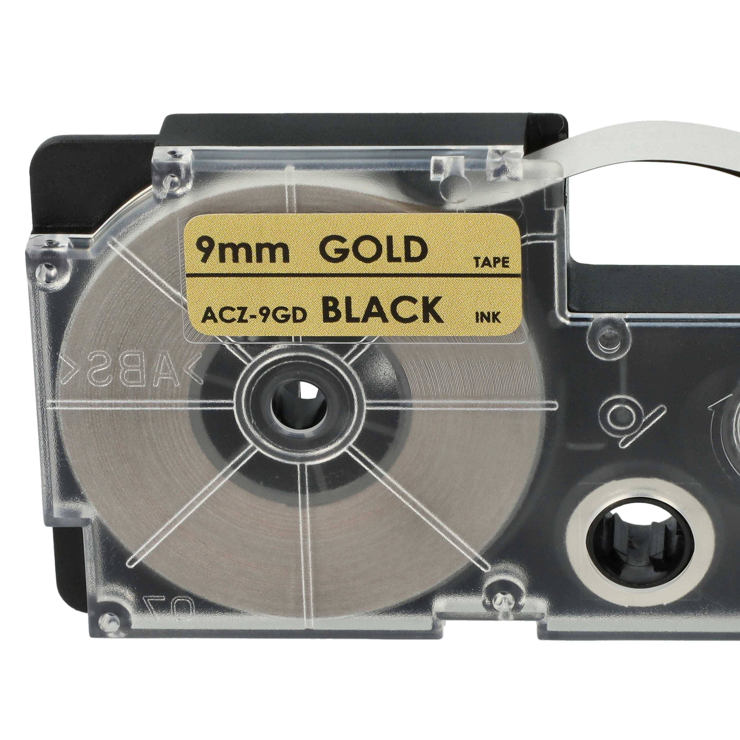 vhbw Schriftband-Kassette kompatibel mit Casio KL-P1000 | KL-HD1 Etiketten-Drucker 8m x 9mm Schwarz auf Gold