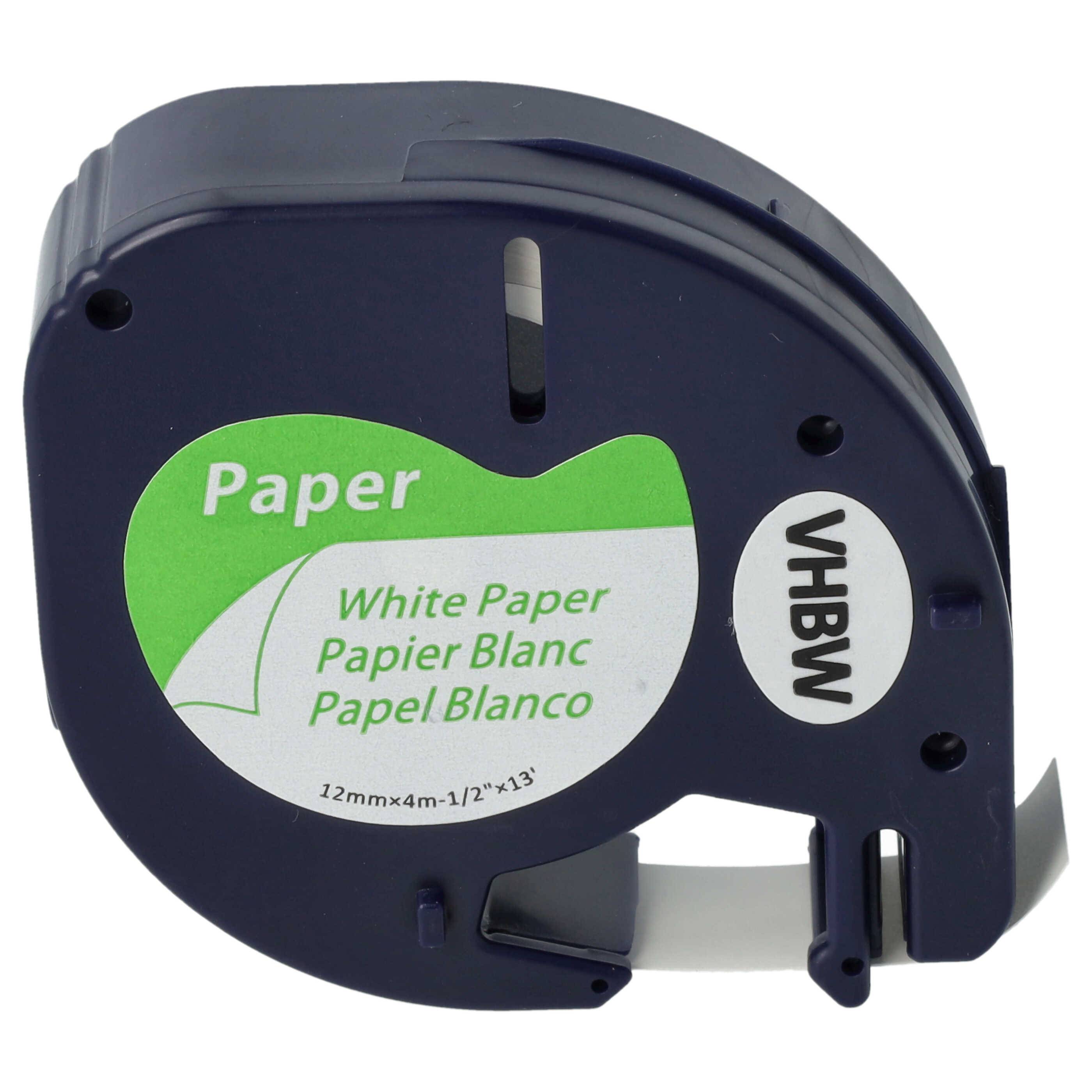 vhbw Schriftband-Kassette Papier Ersatz für Dymo S0721520, 91200 für Etiketten-Drucker 4m x 12mm Schwarz auf Weiß