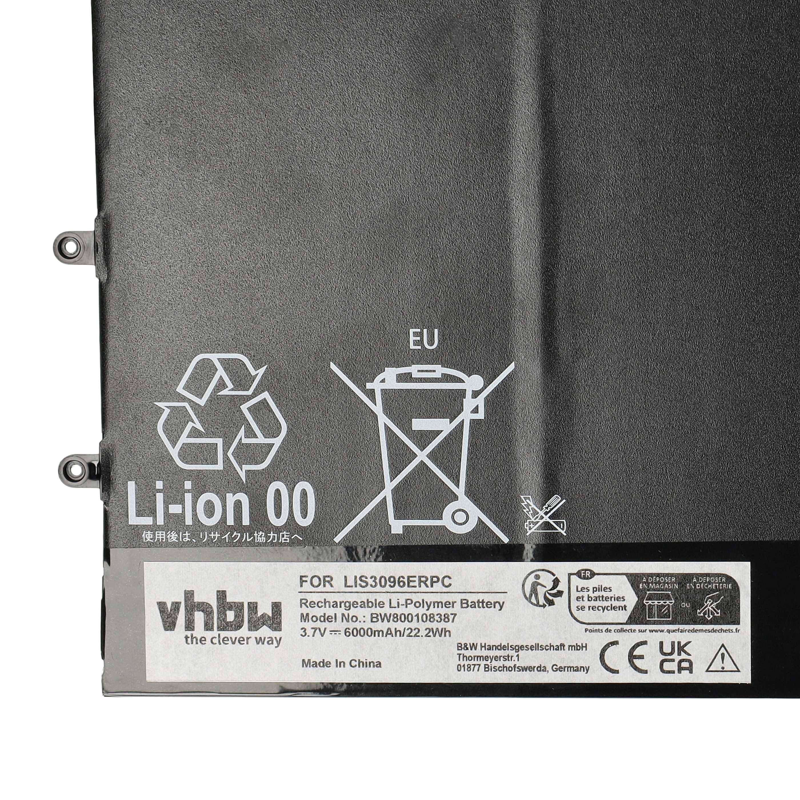 vhbw Akku kompatibel mit Sony Xperia SGP321 | SO-03E, Tablet Z, Tablet Z 10.1 Tablet Pad (6000 mAh, 3,7 V, Li-Polymer)