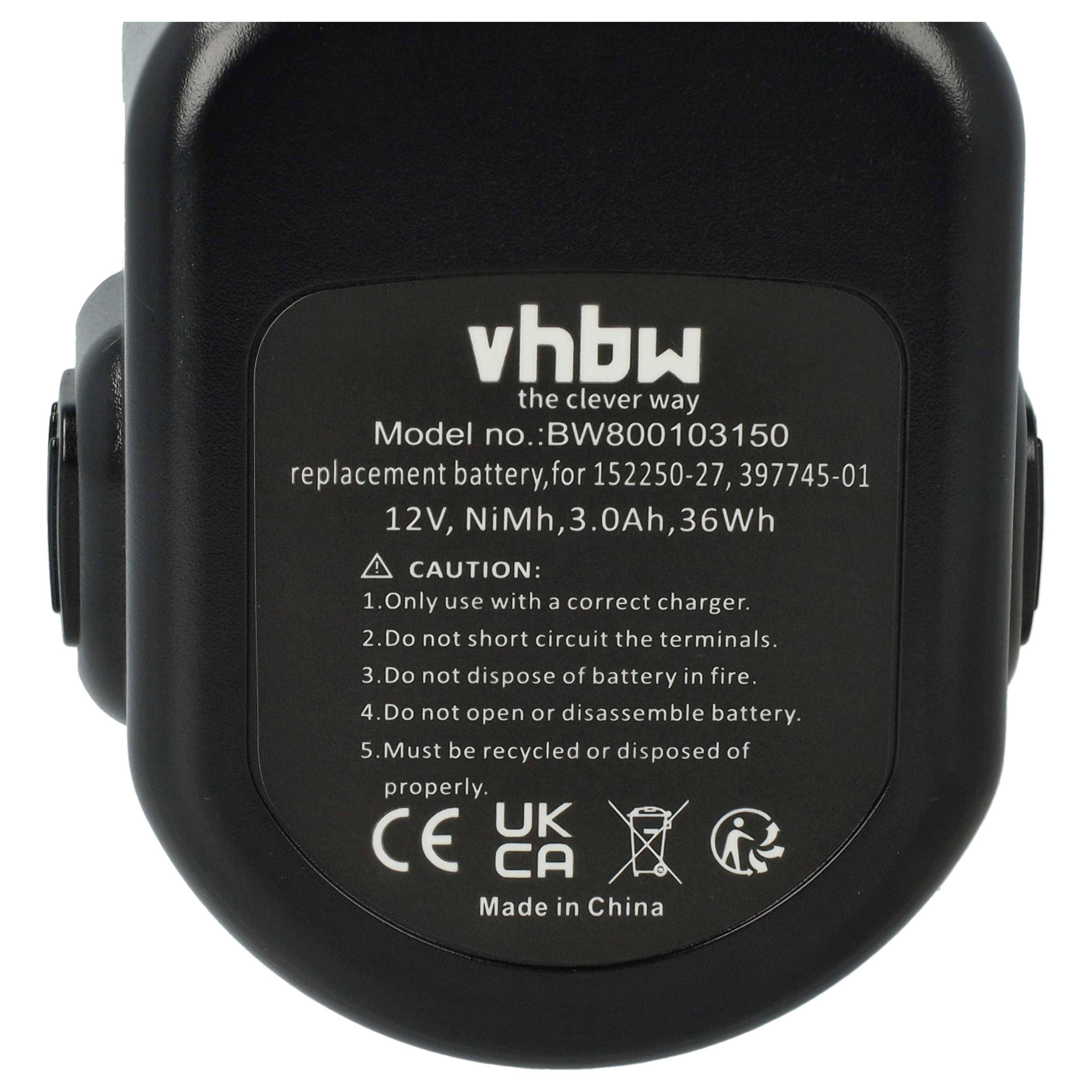 vhbw 3x Akku kompatibel mit Dewalt DW924K2AR, DW917 Flash Light, DW924K2BR, DW924K2B3, DW924K2B2 Werkzeug (3000 mAh, NiMH, 12 V)