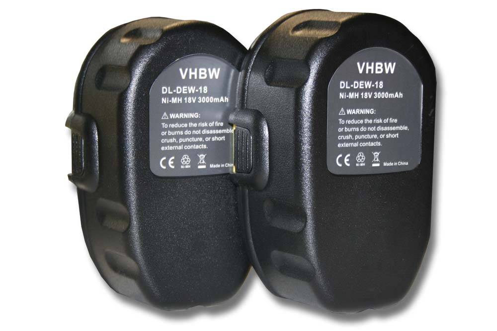 vhbw 2x Akku kompatibel mit Dewalt DC608K, DC616K, DC608B, DC668KA, DC618K, DC618, DC628K, DC618KA Werkzeug (3000 mAh, NiMH, 18 V)