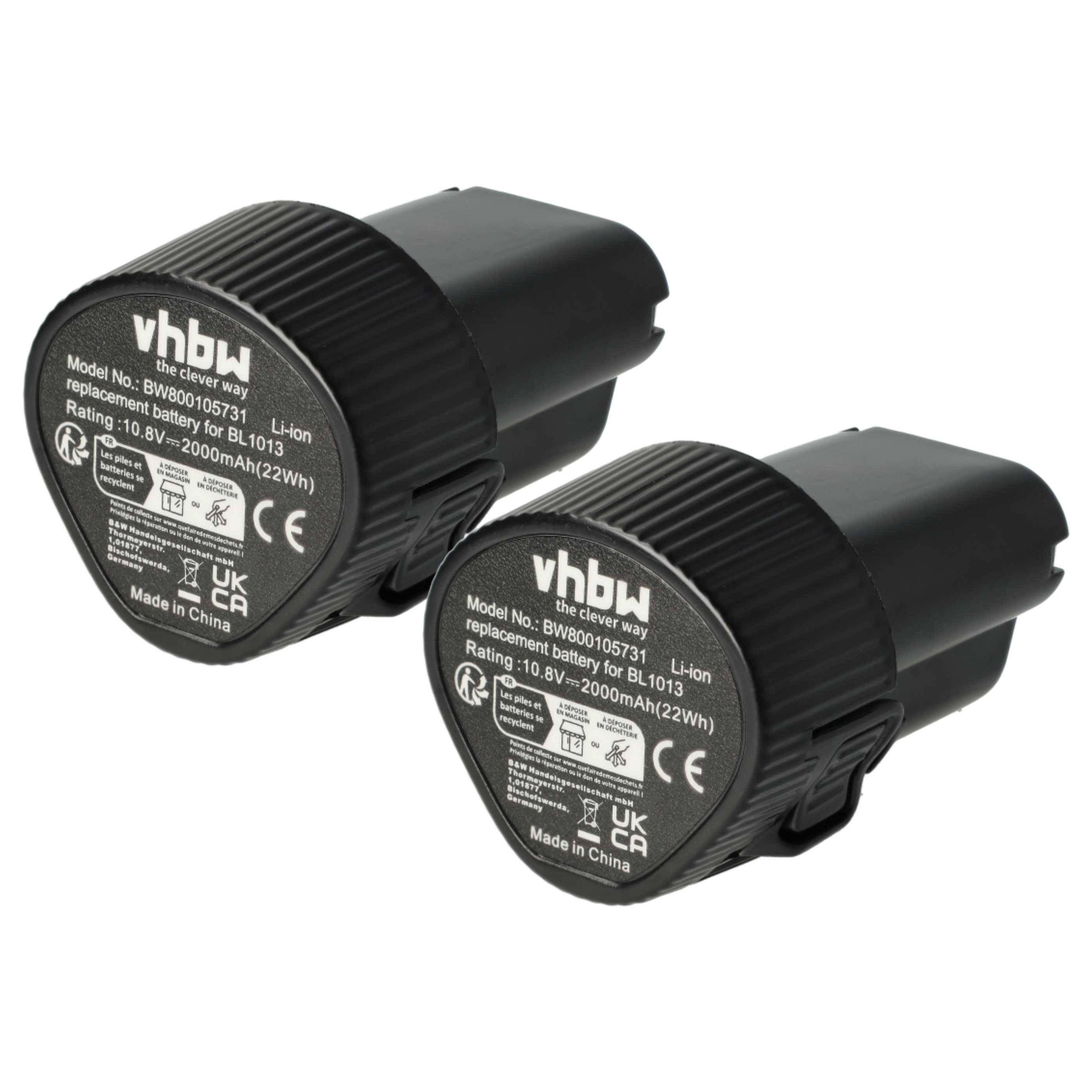 vhbw 2x Akku kompatibel mit Makita Baustellenradio BMR104, DMR102, BMR105, DMR103B, DMR103 Werkzeug (2000 mAh, Li-Ion, 10,8 V)