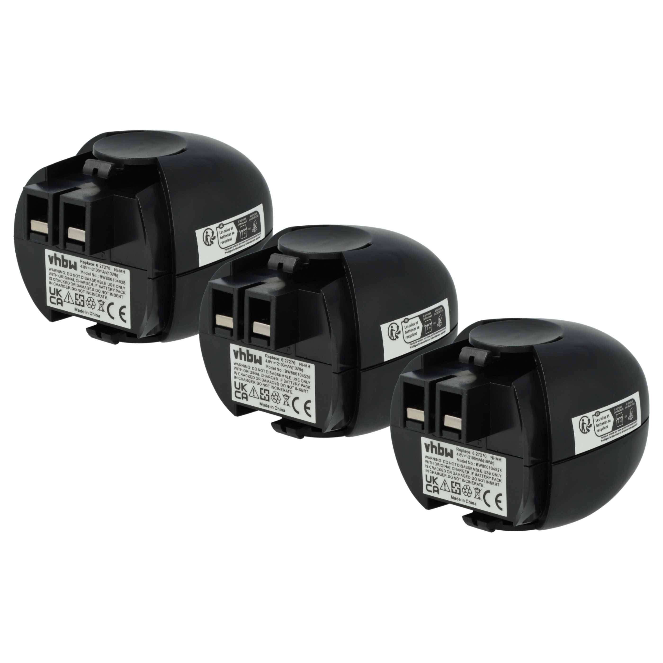 vhbw 3x Akku kompatibel mit Metabo 600059510, Powergrip 2, 6.27000.00, 6.02410.50 Werkzeug (2100 mAh, NiMH, 4,8 V)