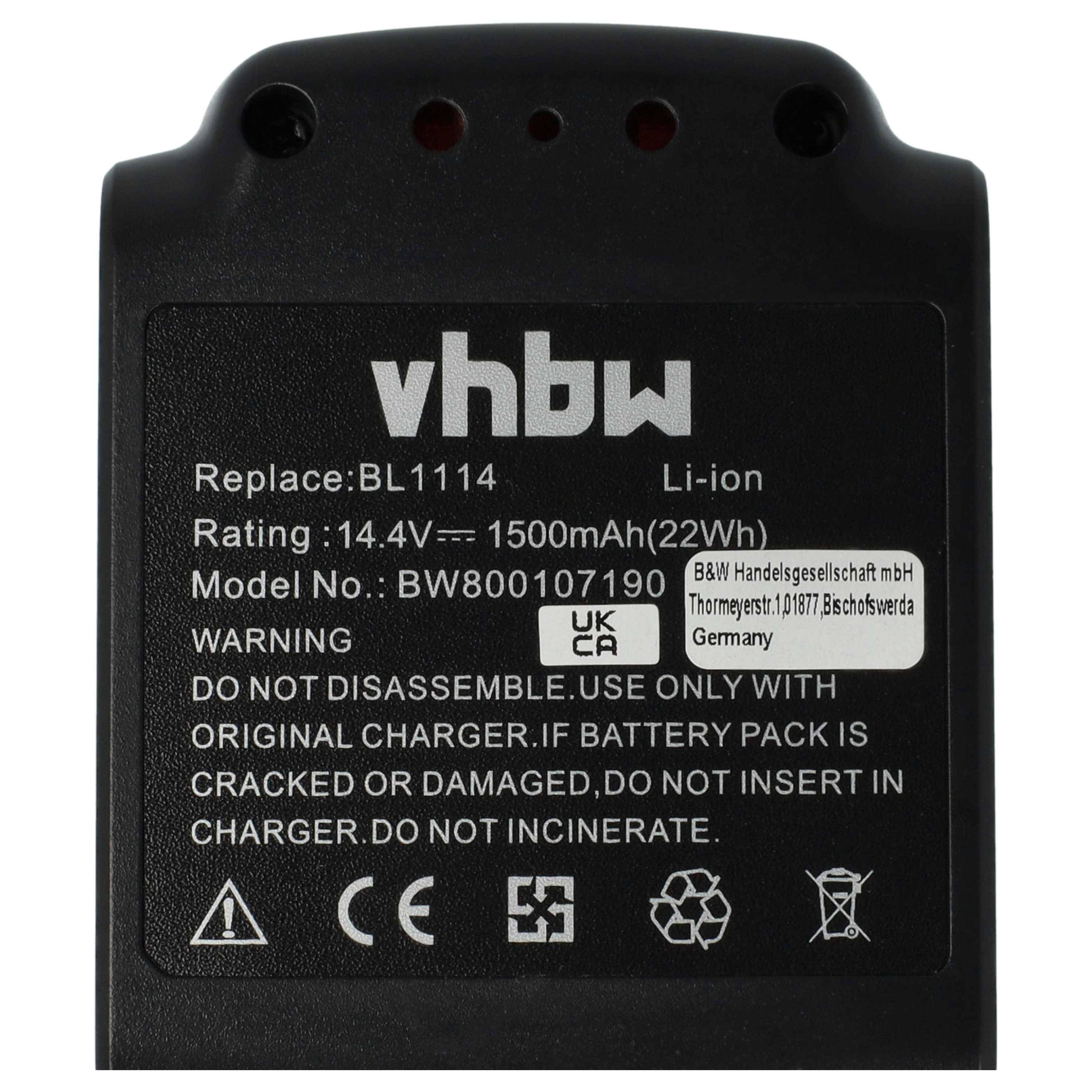 vhbw 3x Akku kompatibel mit Black & Decker ASL146KB, ASL148, ASL148K, ASL146, ASL146BT12A, ASL146K Werkzeug (1500 mAh, Li-Ion, 14,4 V)