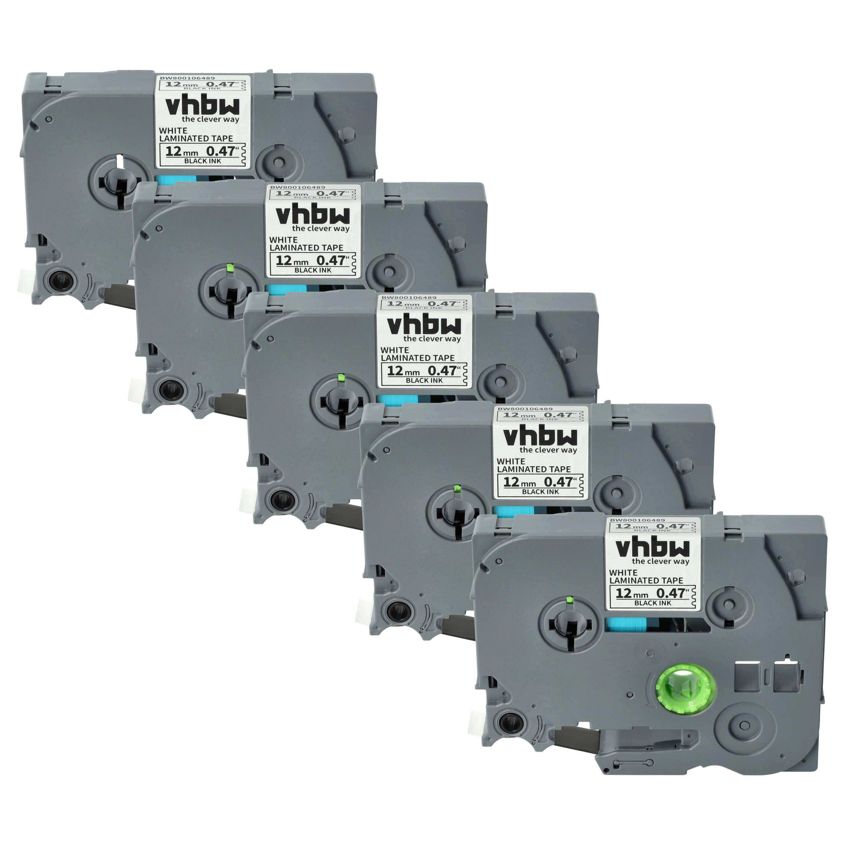 vhbw 5x Schriftband-Kassette kompatibel mit Brother GL H105 | 100, 200, H100 Etiketten-Drucker 8m x 12mm Schwarz auf Weiß
