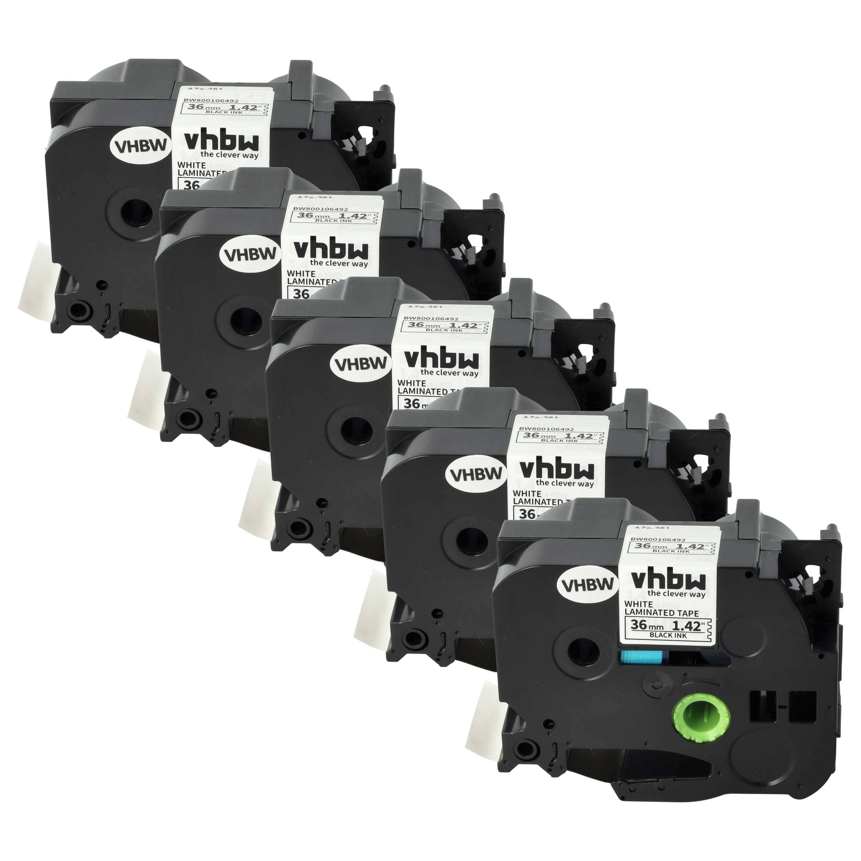 vhbw 5x Schriftband-Kassette kompatibel mit Brother P-Touch 550A | 9200, 9500, 9200DX, 550, 9200PC, 3600 Etiketten-Drucker 8m x 36mm Schwarz auf