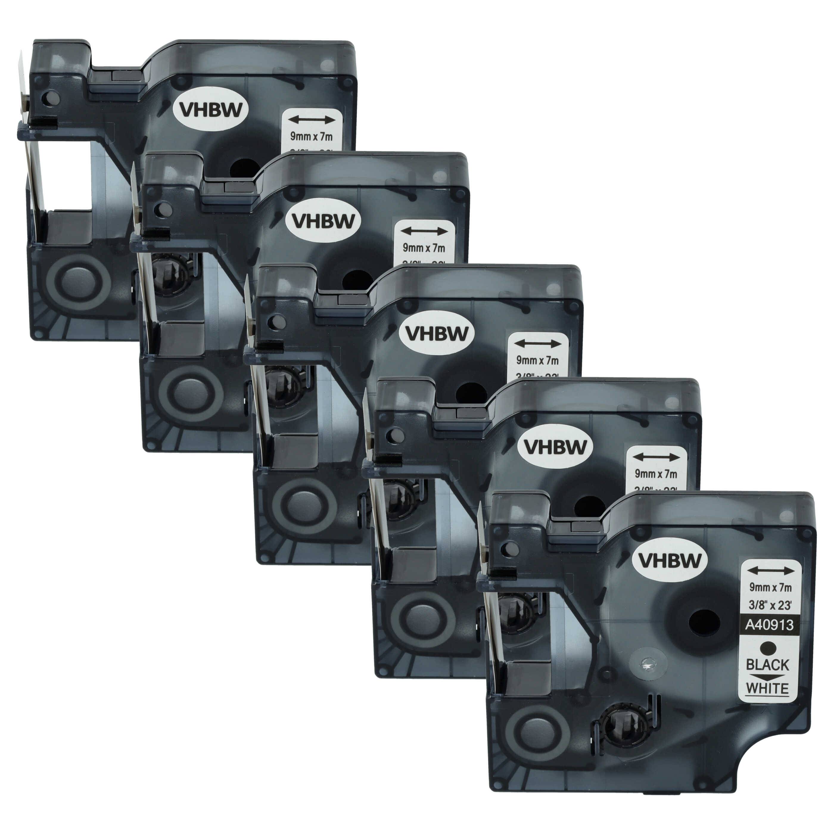 vhbw 5x Schriftband-Kassette kompatibel mit Dymo LabelManager 420P, 400, 450, 300, 350, 280, 360D, 350D Etiketten-Drucker 7m x 9mm Schwarz auf Weiß