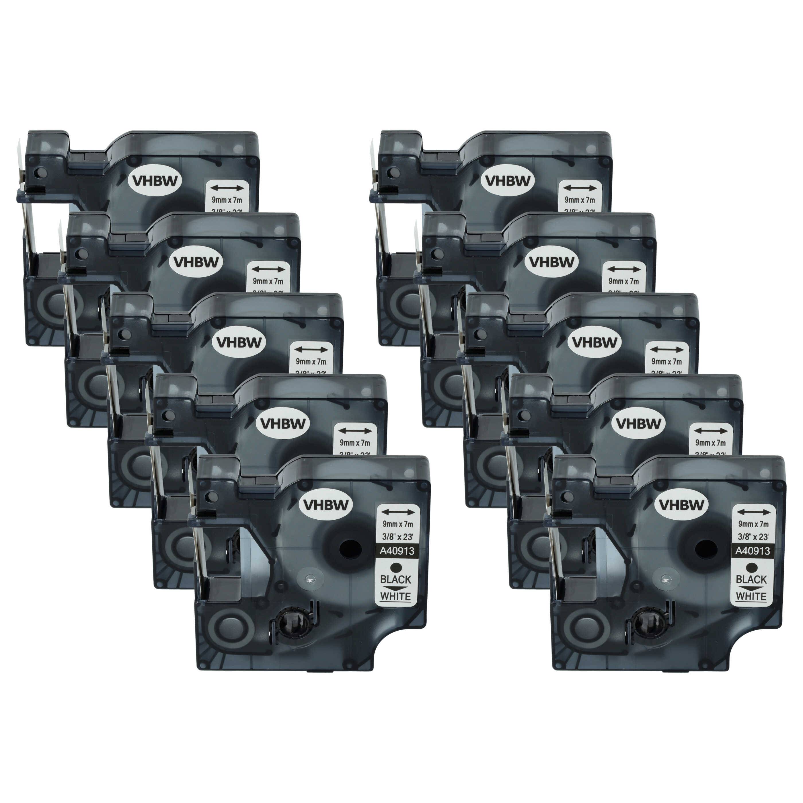 vhbw 10x Schriftband-Kassette kompatibel mit Dymo LabelManager 100 | 210D, 120P, 200, 260P, 100 Plus, 160 Etiketten-Drucker 7m x 9mm Schwarz auf