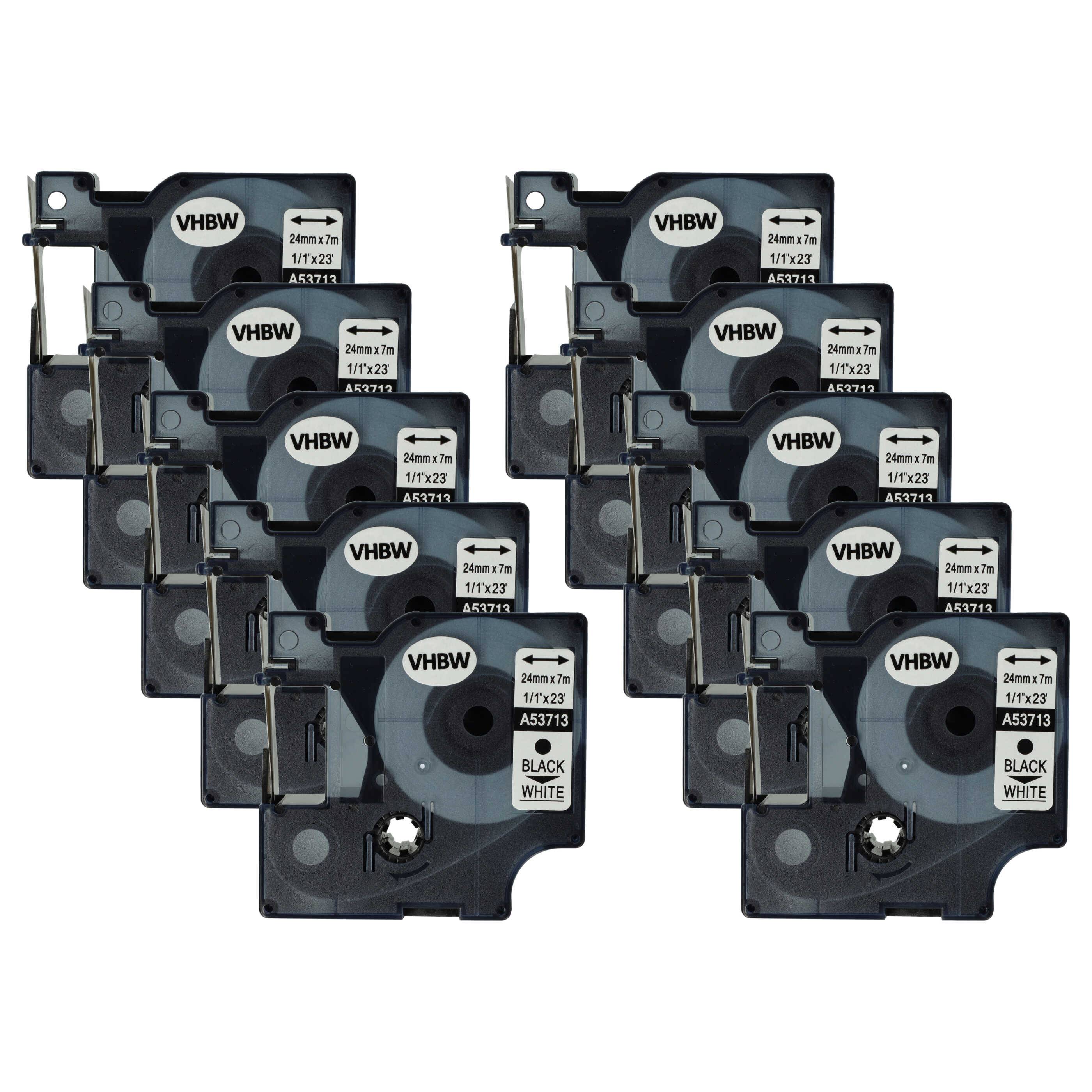 vhbw 10x Schriftband-Kassette kompatibel mit Dymo LabelManager 400, 450D, 450, 500TS, 500, 300 Etiketten-Drucker 7m x 24mm Schwarz auf Weiß