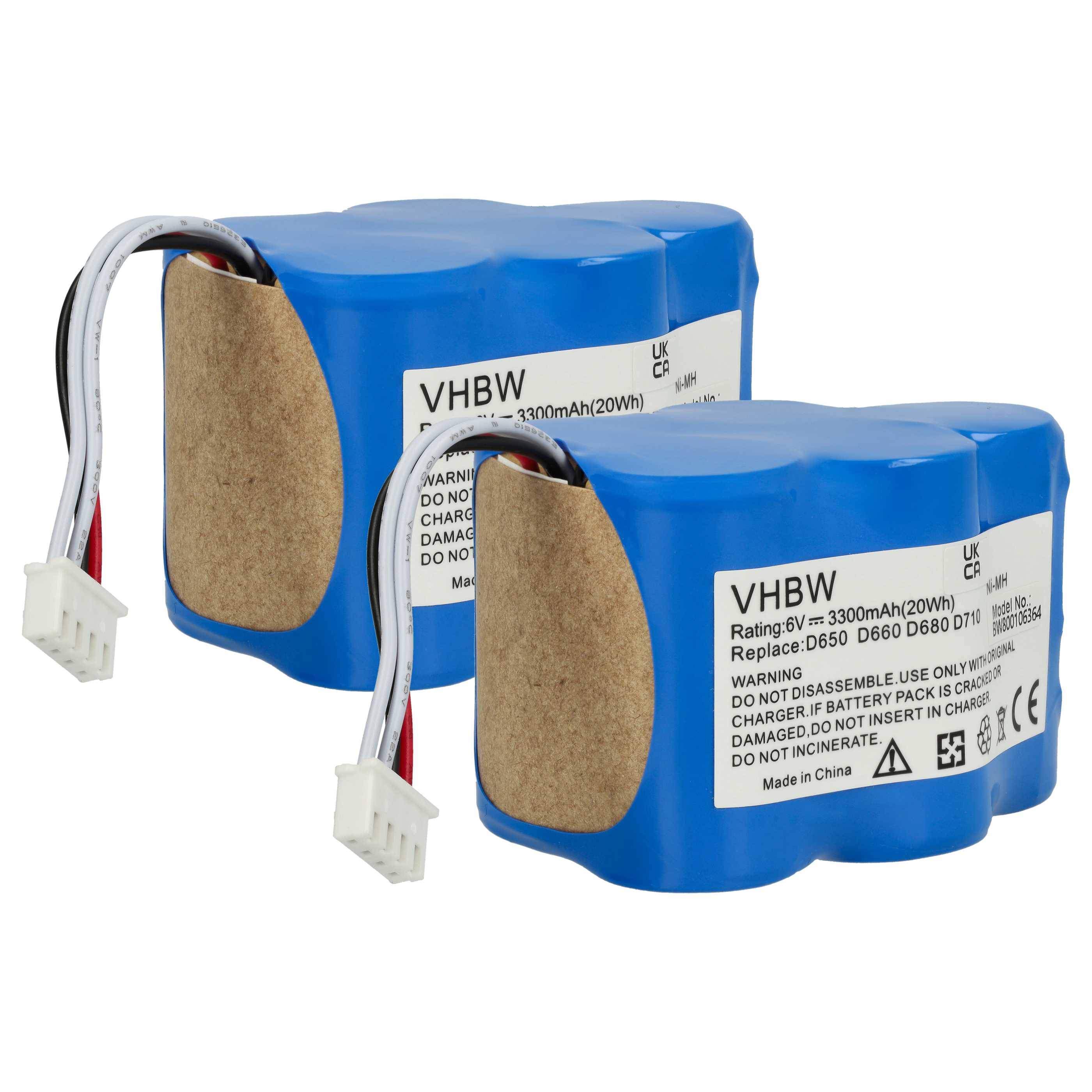 vhbw 2x Akku kompatibel mit Hoover RVC0010, RVC0011, RVC0011-001 Saugroboter (3300 mAh, 6 V, NiMH)