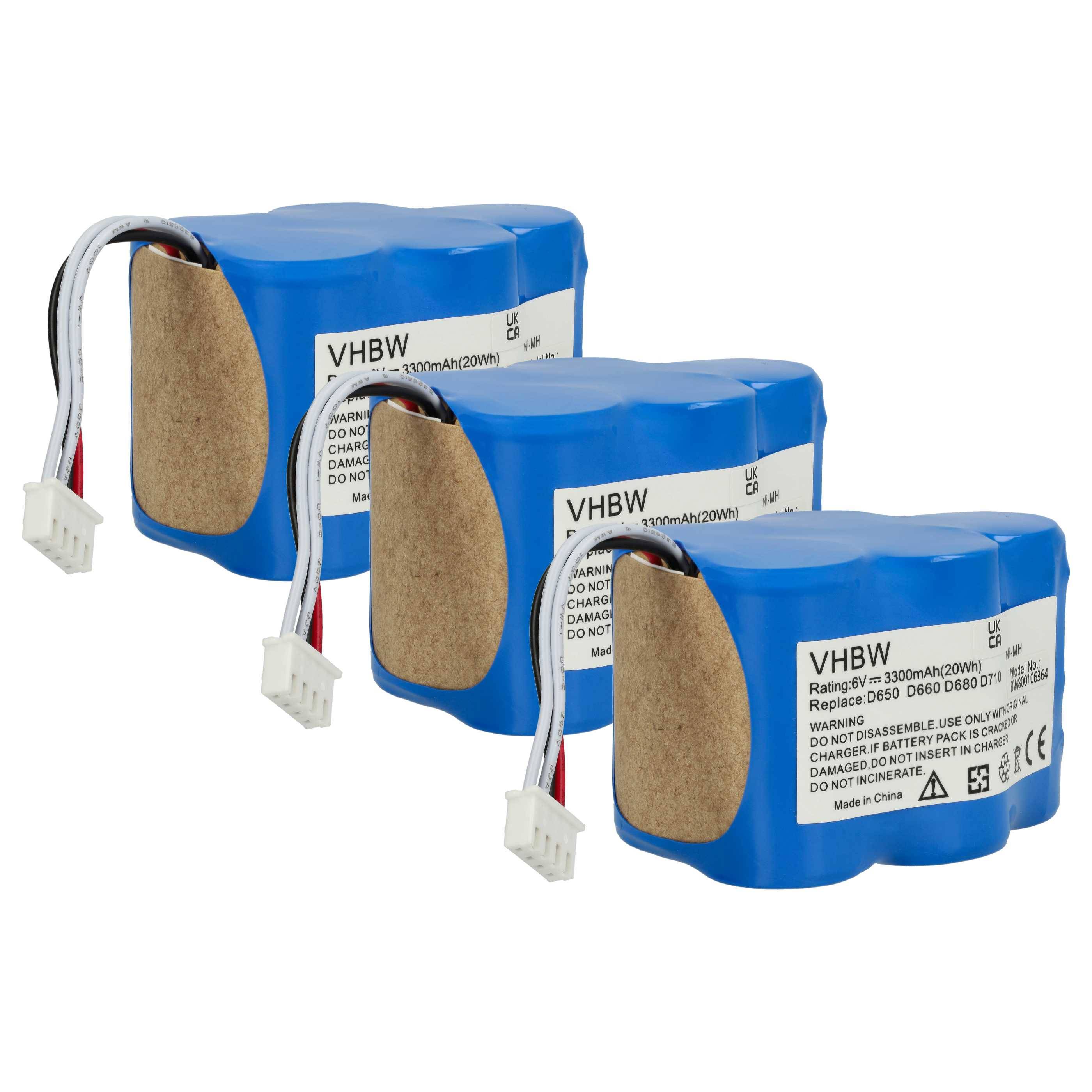 vhbw 3x Akku kompatibel mit Robot RVC0011, RVC0010 Staubsauger (3300 mAh, 6 V, NiMH)