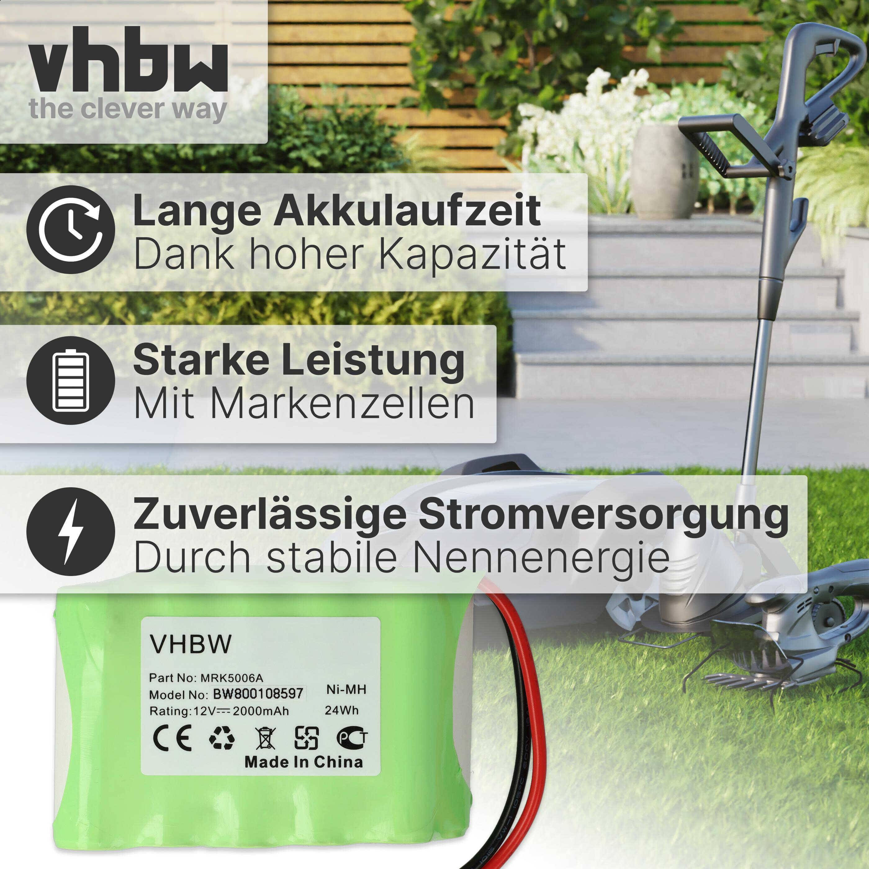 vhbw Akku kompatibel mit den Signalgeber von Robomow RS630 | RS635, RS612, RS625 Ersatz für MRK5006A (12V) 2000mAh NiMH