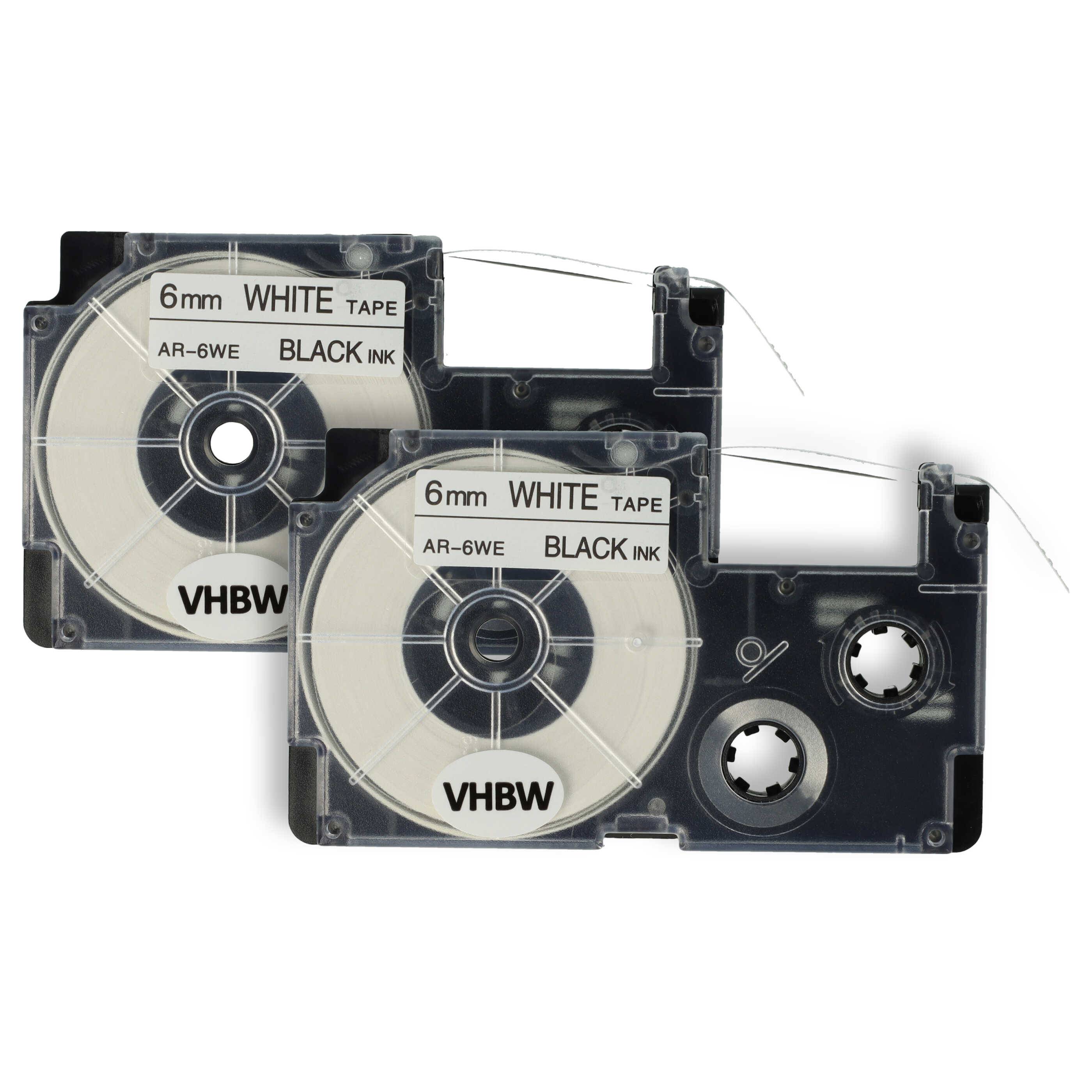 vhbw 2x Schriftband-Kassette kompatibel mit Casio KL-C500, KL-8200, KL-P1000, KL-HD1, KL-G2 Etiketten-Drucker 8m x 6mm Schwarz auf Weiß