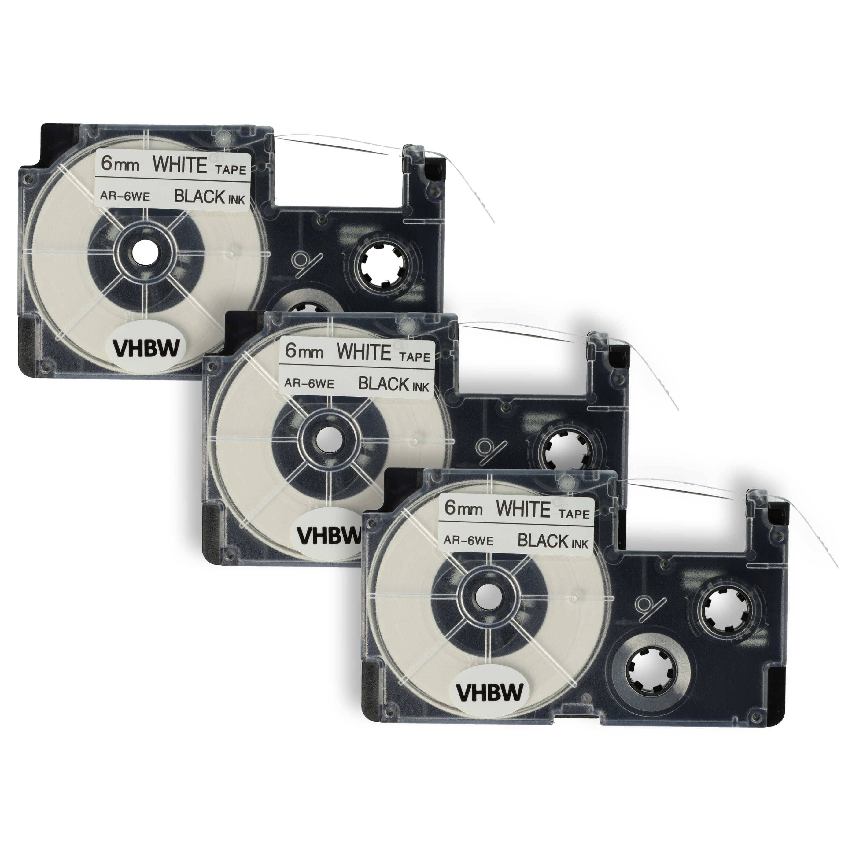 vhbw 3x Schriftband-Kassette kompatibel mit Casio KL-750E, KL-8100, KL-7400, KL-820, KL-780, KL-7200 Etiketten-Drucker 8m x 6mm Schwarz auf Weiß