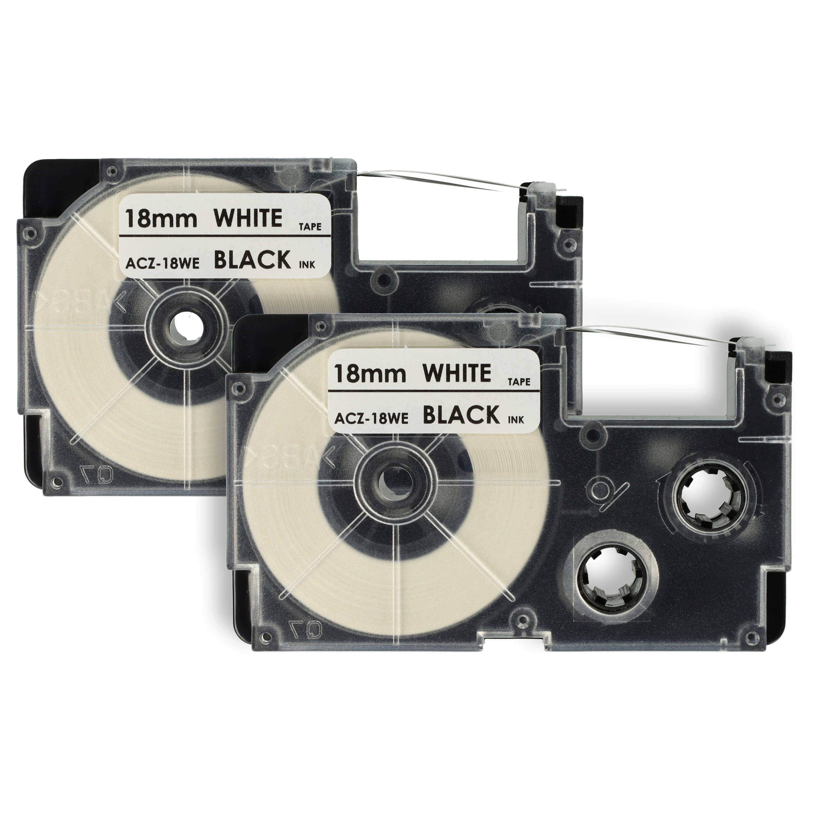 vhbw 2x Schriftband-Kassette kompatibel mit Casio KL-750E | KL-8100, KL-7400, KL-820, KL-780, KL-7200 Etiketten-Drucker 8m x 18mm Schwarz auf Weiß