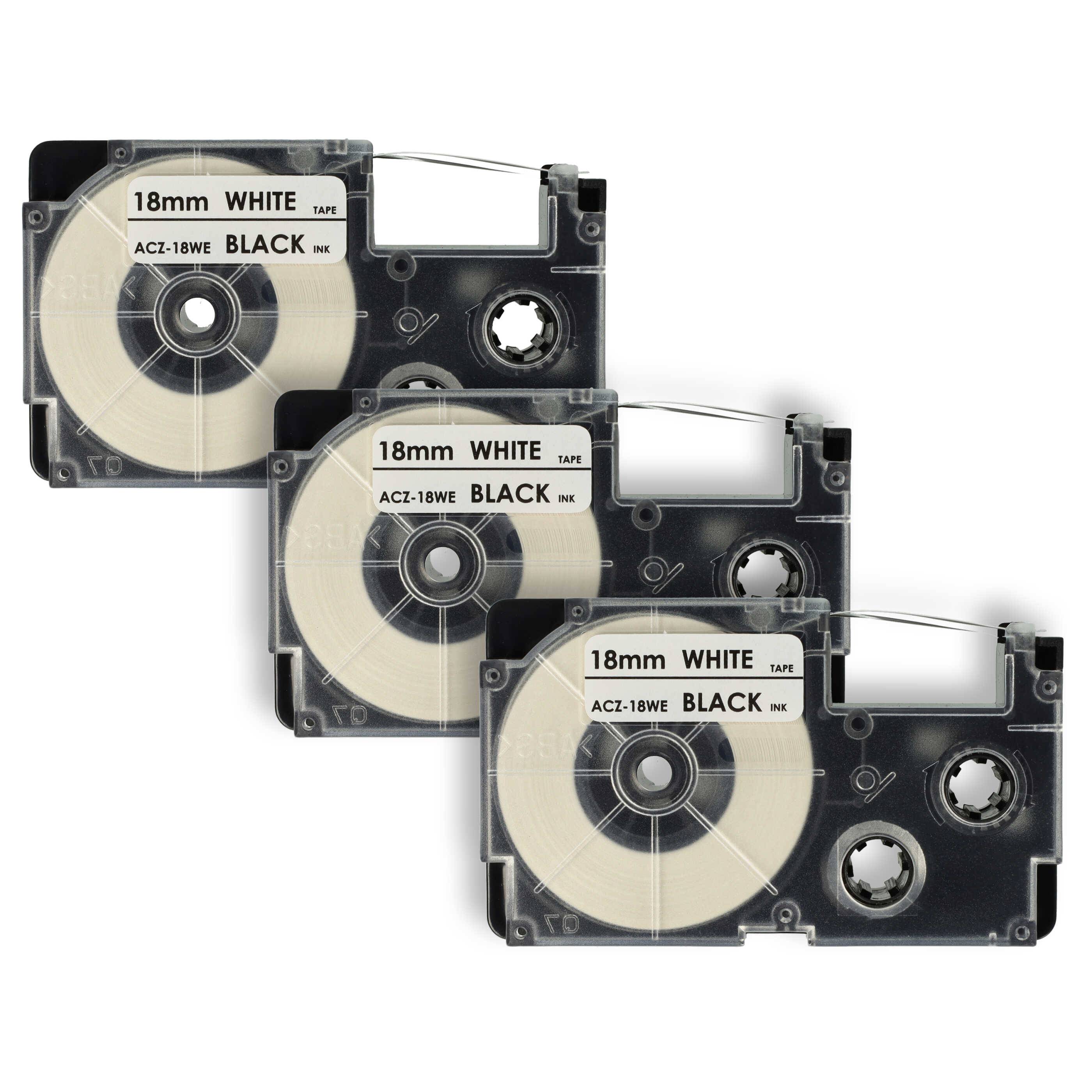 vhbw 3x Schriftband-Kassette kompatibel mit Casio KL-C500, KL-8200, KL-P1000, KL-HD1, KL-G2 Etiketten-Drucker 8m x 18mm Schwarz auf Weiß