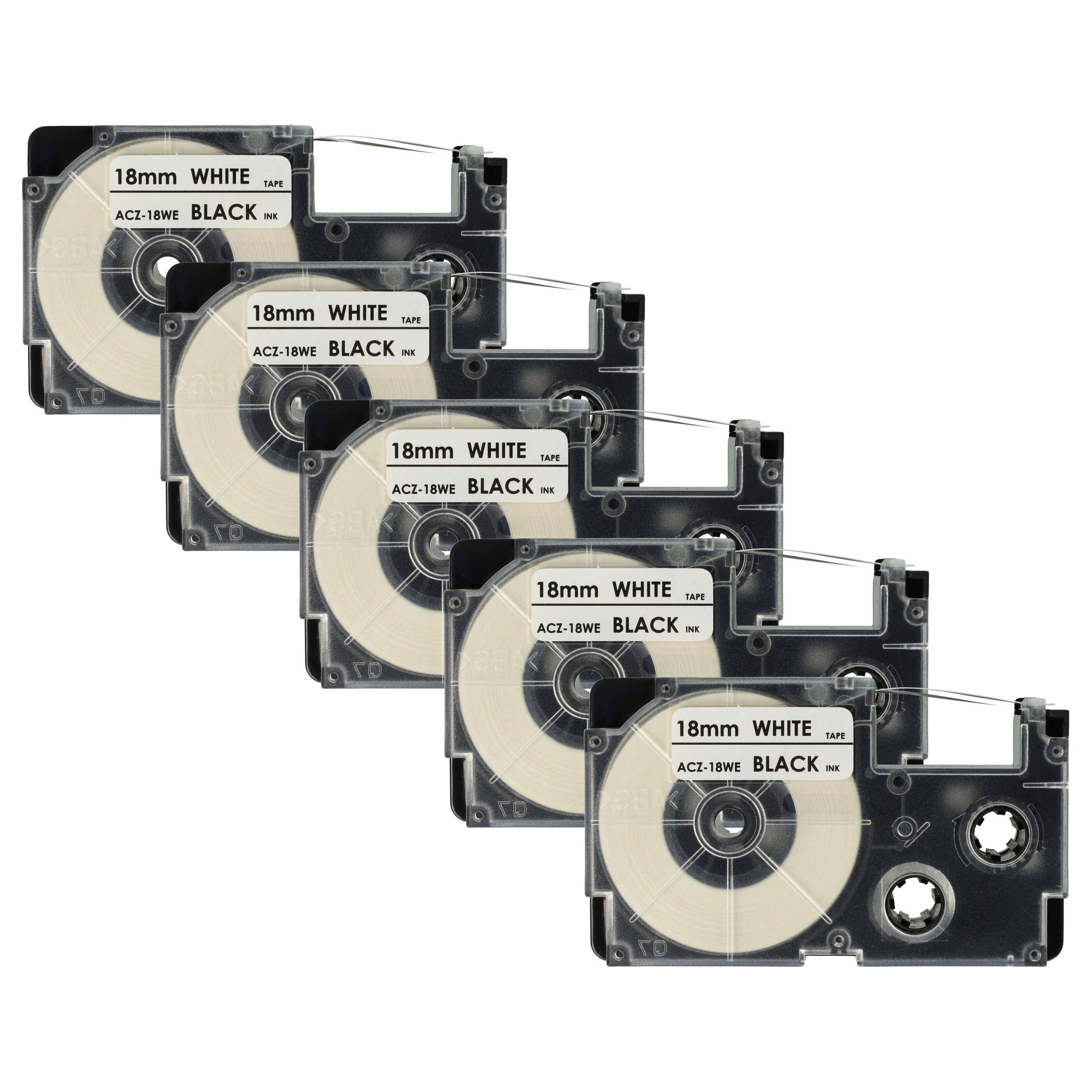 vhbw 5x Schriftband-Kassette kompatibel mit Casio KL-200, KL-130, KL-100E, KL-120, KL-1500, CW-L300 Etiketten-Drucker 8m x 18mm Schwarz auf Weiß