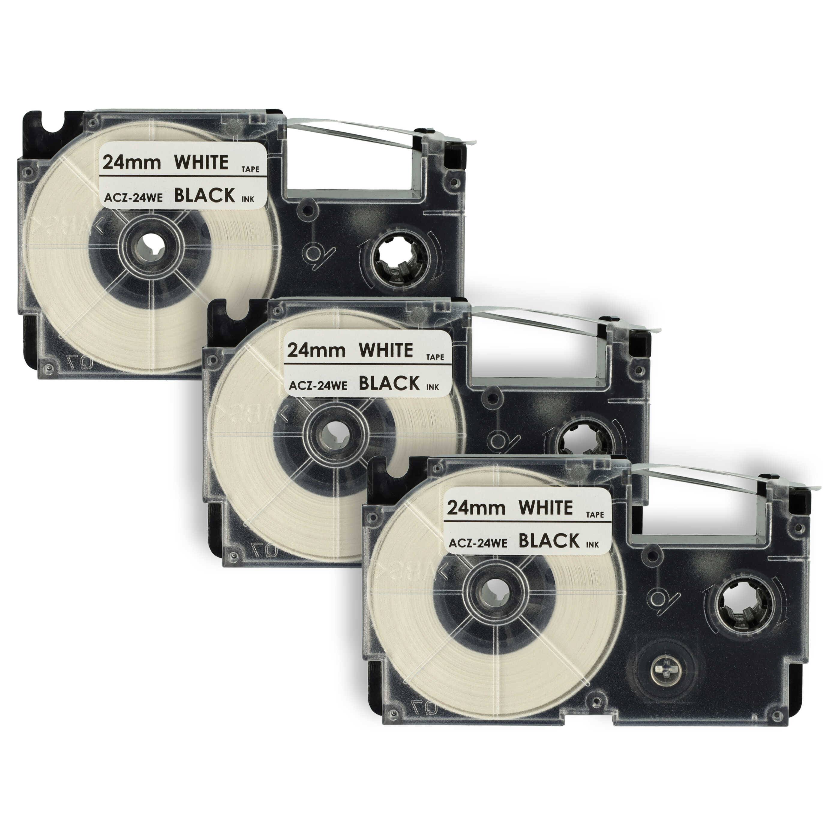 vhbw 3x Schriftband-Kassette kompatibel mit Casio KL-8200 | KL-8100, KL-200E, KL-7400, KL-820, CW-L300 Etiketten-Drucker 8m x 24mm Schwarz auf Weiß