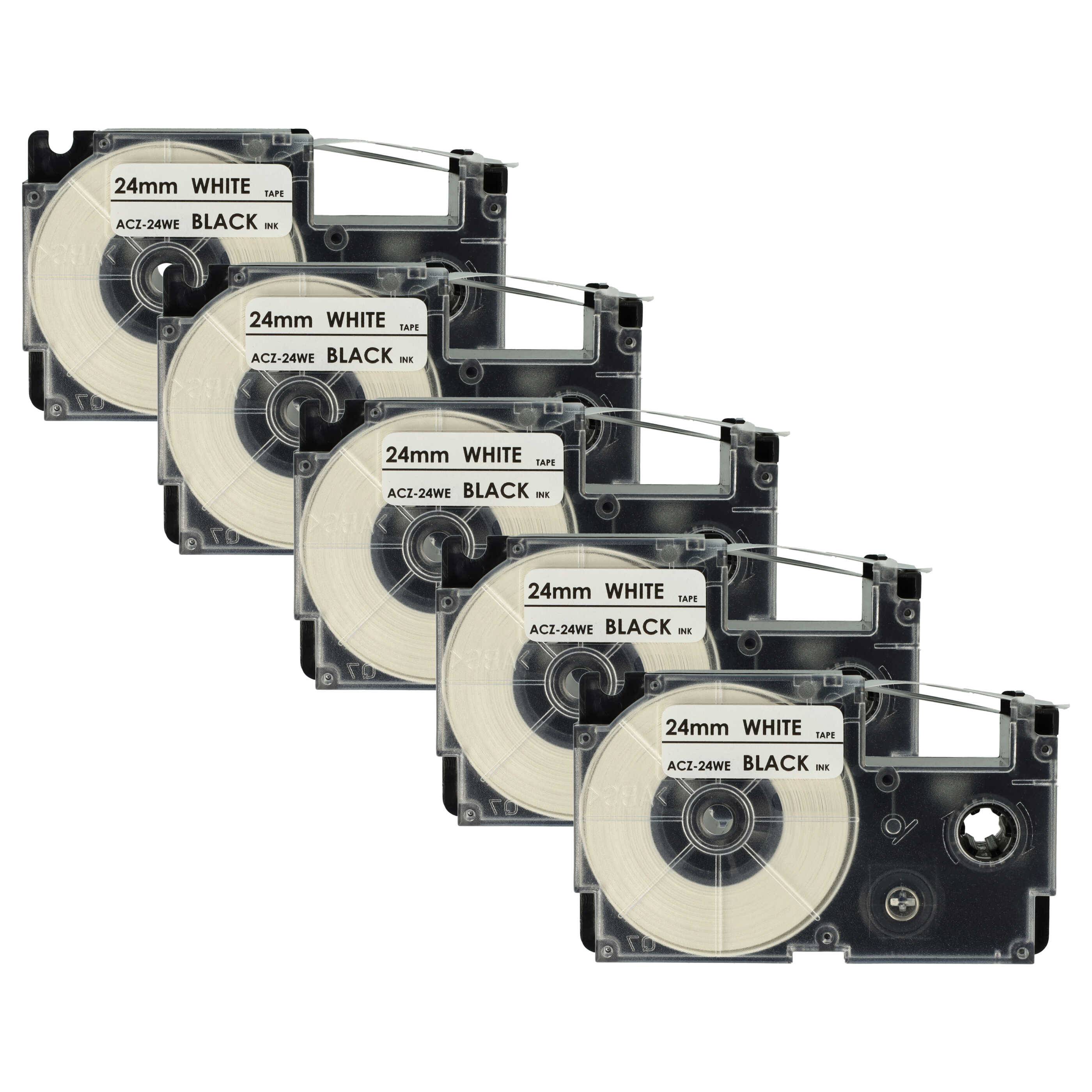 vhbw 5x Schriftband-Kassette Ersatz für Casio XR-24WE, XR-24WE1 für Etiketten-Drucker 8m x 24mm Schwarz auf Weiß