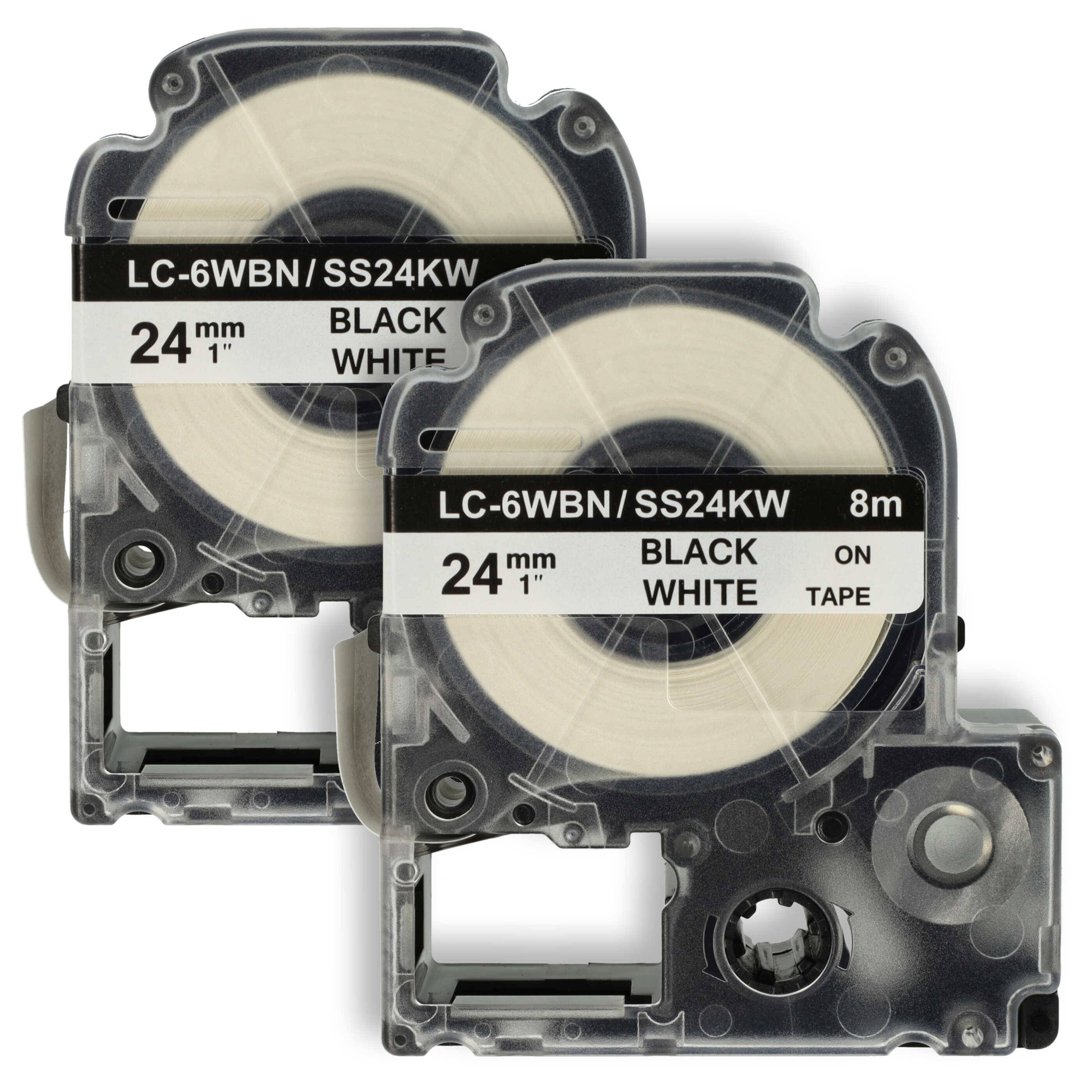 vhbw 2x Schriftband-Kassette Ersatz für Epson LC-6WBN für Etiketten-Drucker 8m x 24mm Schwarz auf Weiß