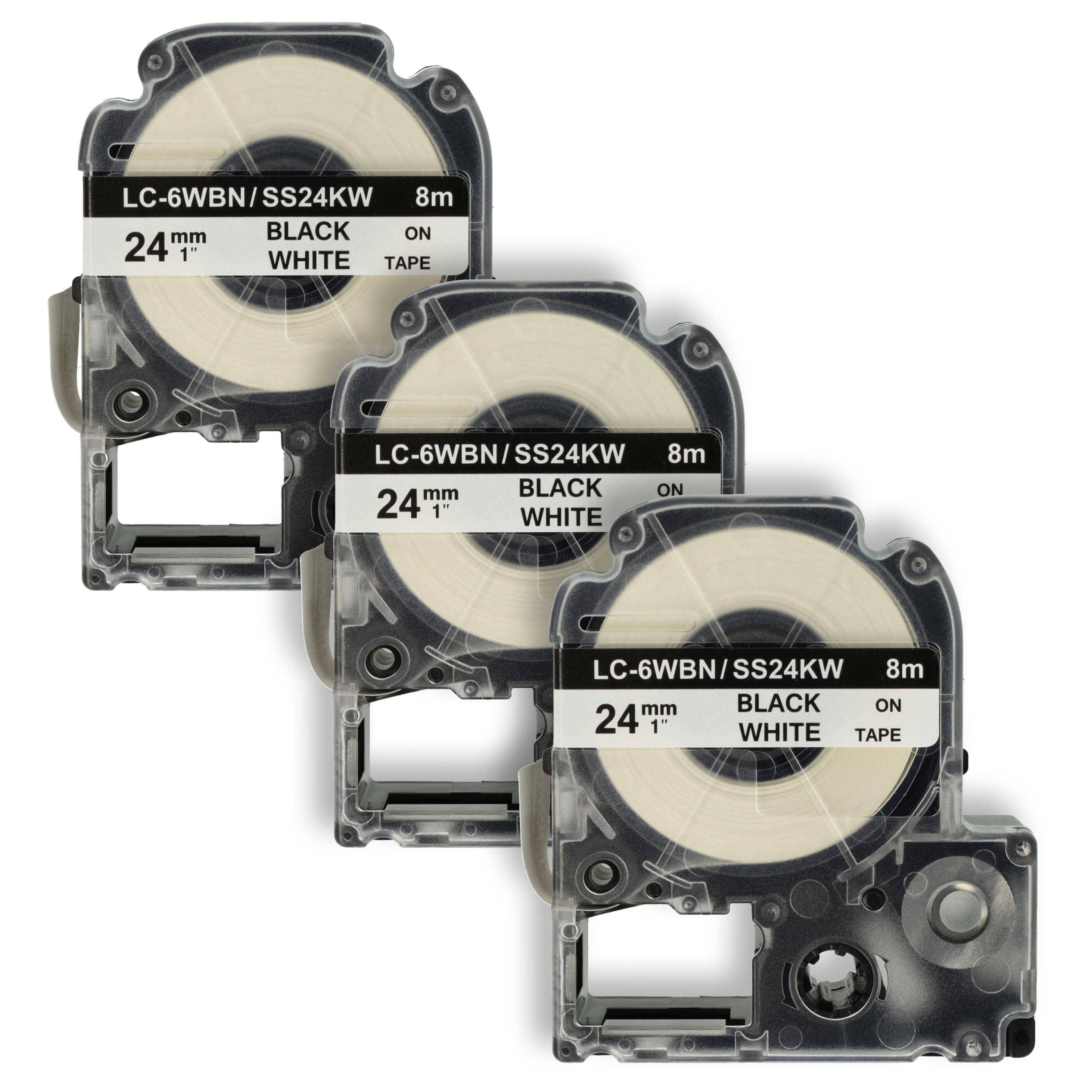 vhbw 3x Schriftband-Kassette kompatibel mit Epson LabelWorks OK900P, OK720 Etiketten-Drucker 8m x 24mm Schwarz auf Weiß