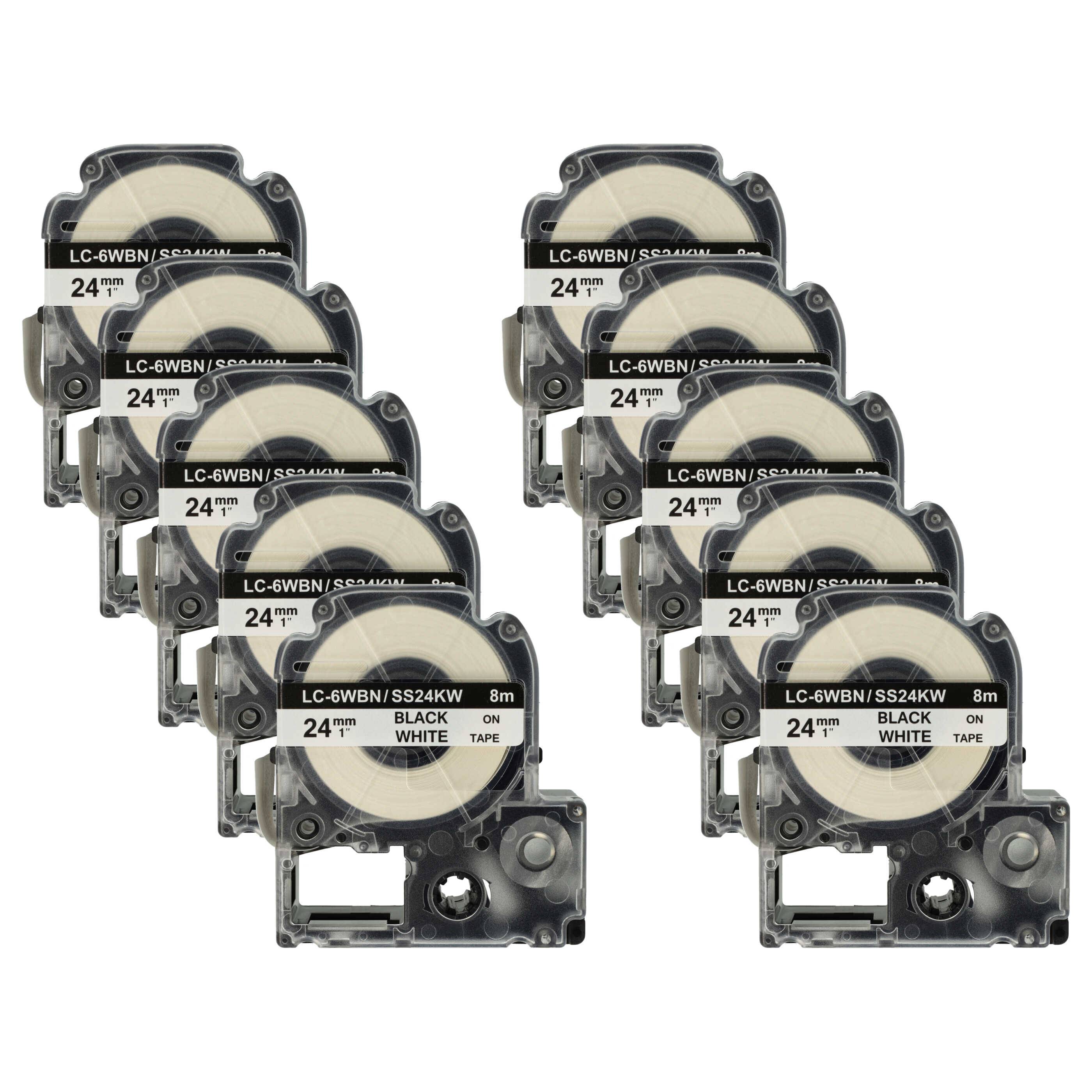 vhbw 10x Schriftband-Kassette kompatibel mit Epson LabelWorks LW-700, OK200, LW-900P, OK300, OK500P Etiketten-Drucker 8m x 24mm Schwarz auf Weiß