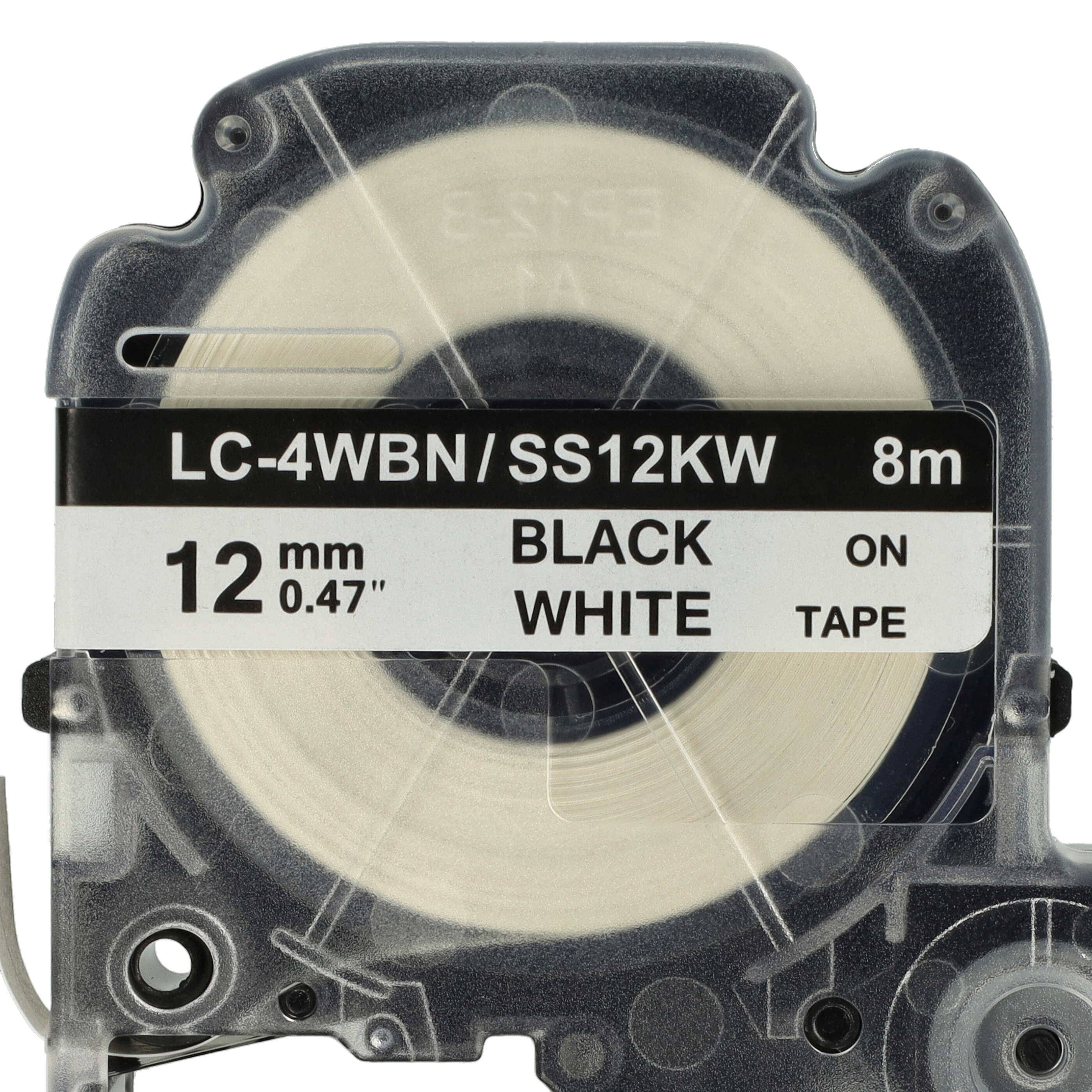 vhbw 2x Schriftband-Kassette Ersatz für Epson SS12KW, LC-4WBN für Etiketten-Drucker 8m x 12mm Schwarz auf Weiß