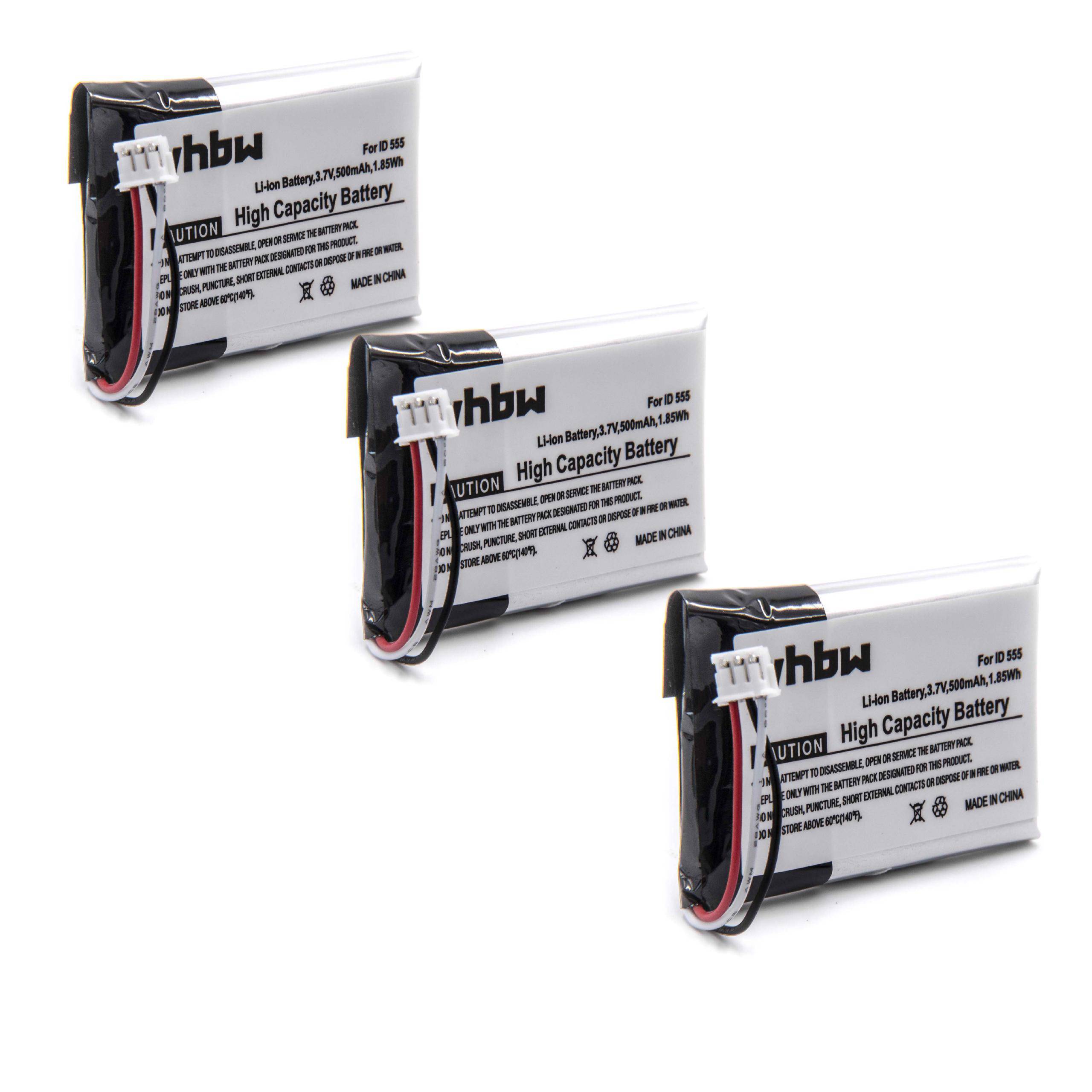 vhbw 3x Akku kompatibel mit GE 28118FE1 DECT6.0 UltraSlim | schnurlos Festnetz Telefon (500 mAh, 3,7 V, Li-Polymer)