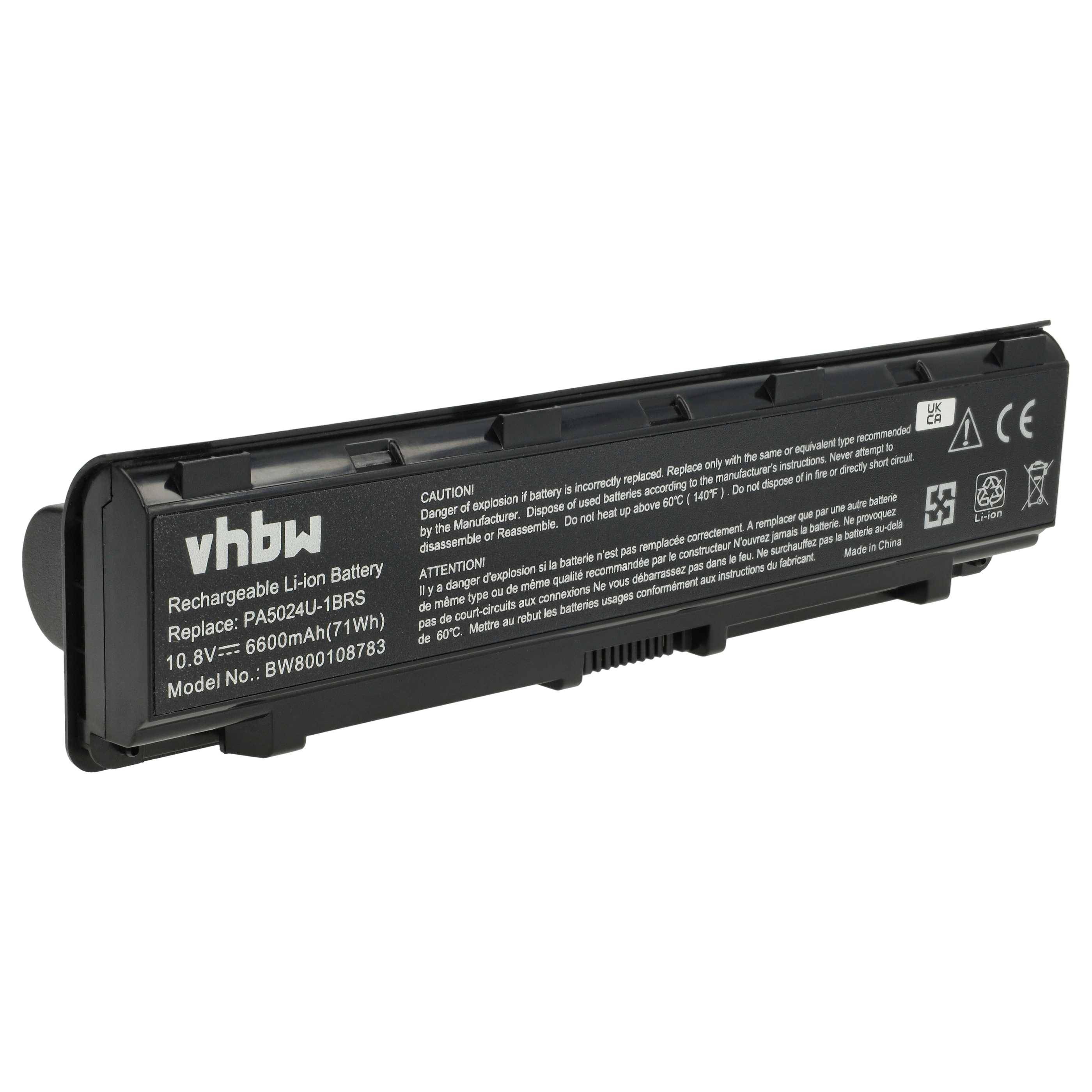 vhbw Akku Ersatz für Toshiba PABAS263, PABAS262, PABAS272, PABAS271, PABAS273 für Notebook (6600 mAh, 10,8 V, Li-Ion)