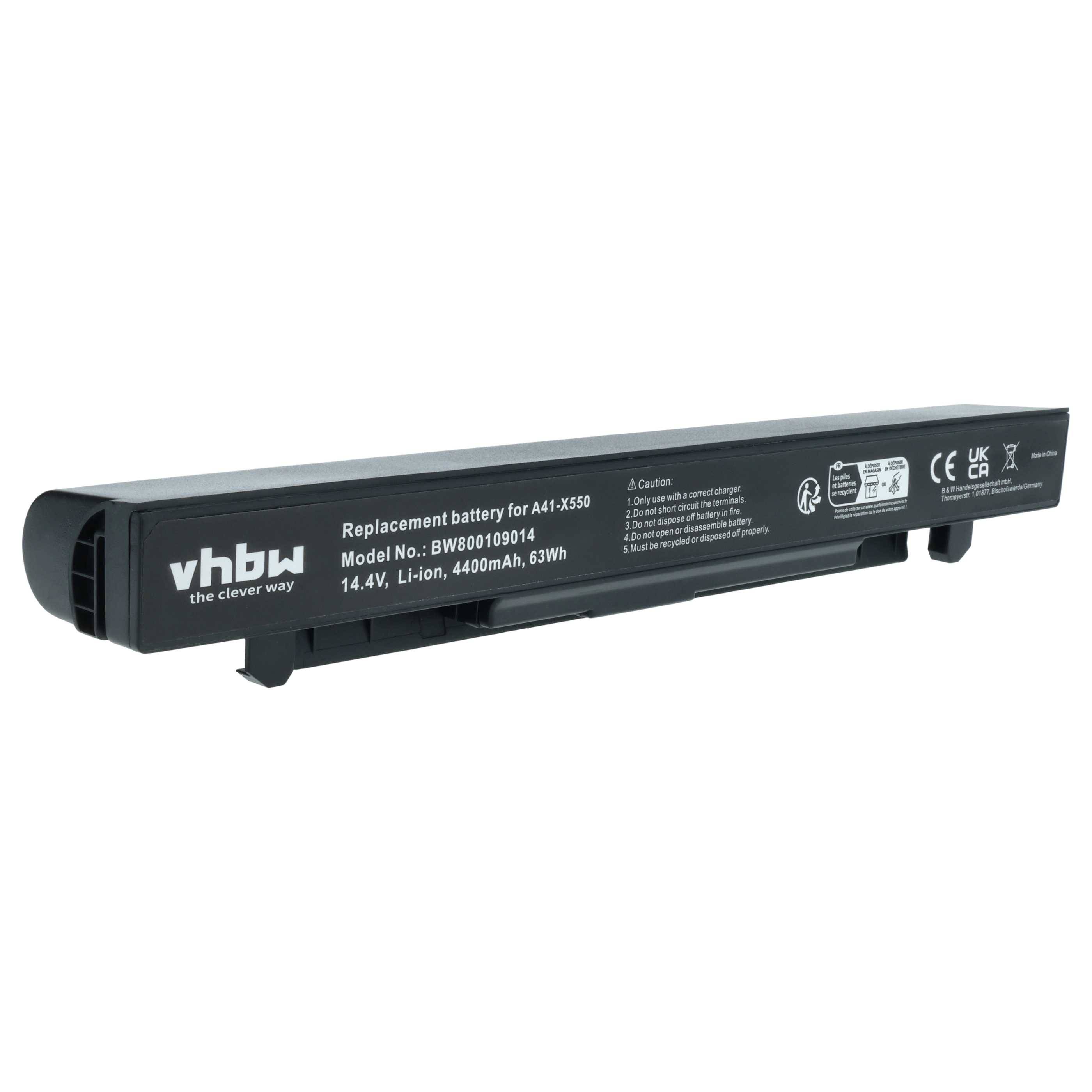 vhbw Akku kompatibel mit Asus F450LA, F450JF, F450CC, F450V, F450VB, F450L, F450LC, F450J, F450LB Notebook (4400 mAh, 14,4 V, Li-Ion)