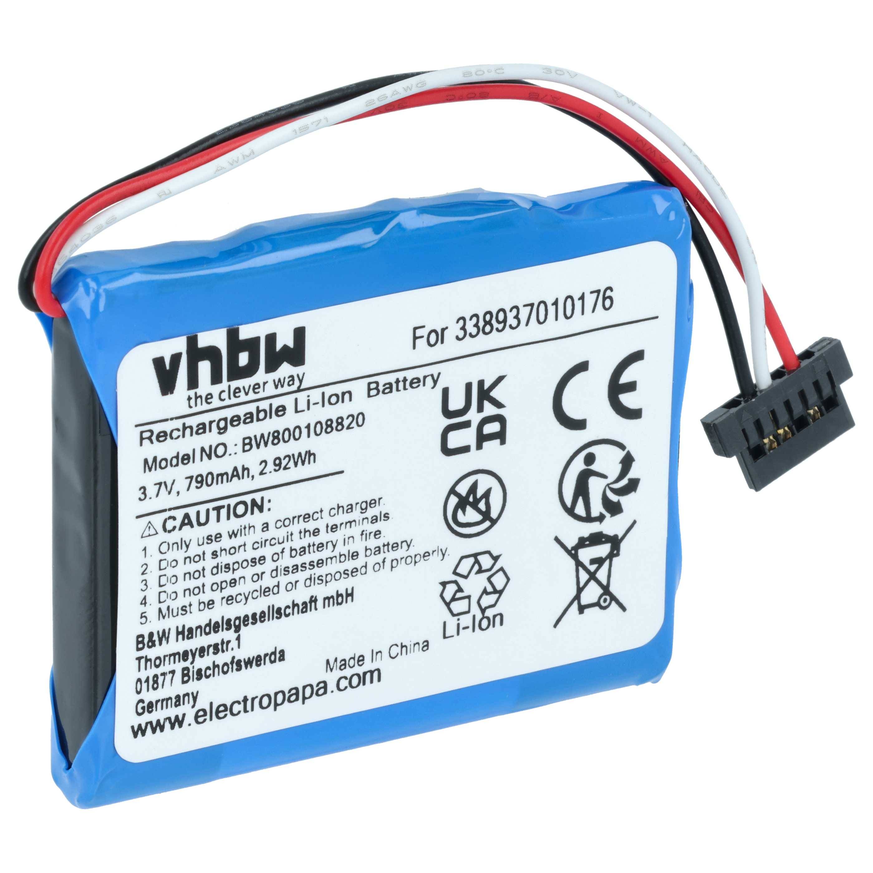 vhbw Akku Ersatz für Pioneer 827304, 338937010176 für GPS Navigation Navi (790 mAh, 3,7 V, Li-Ion)