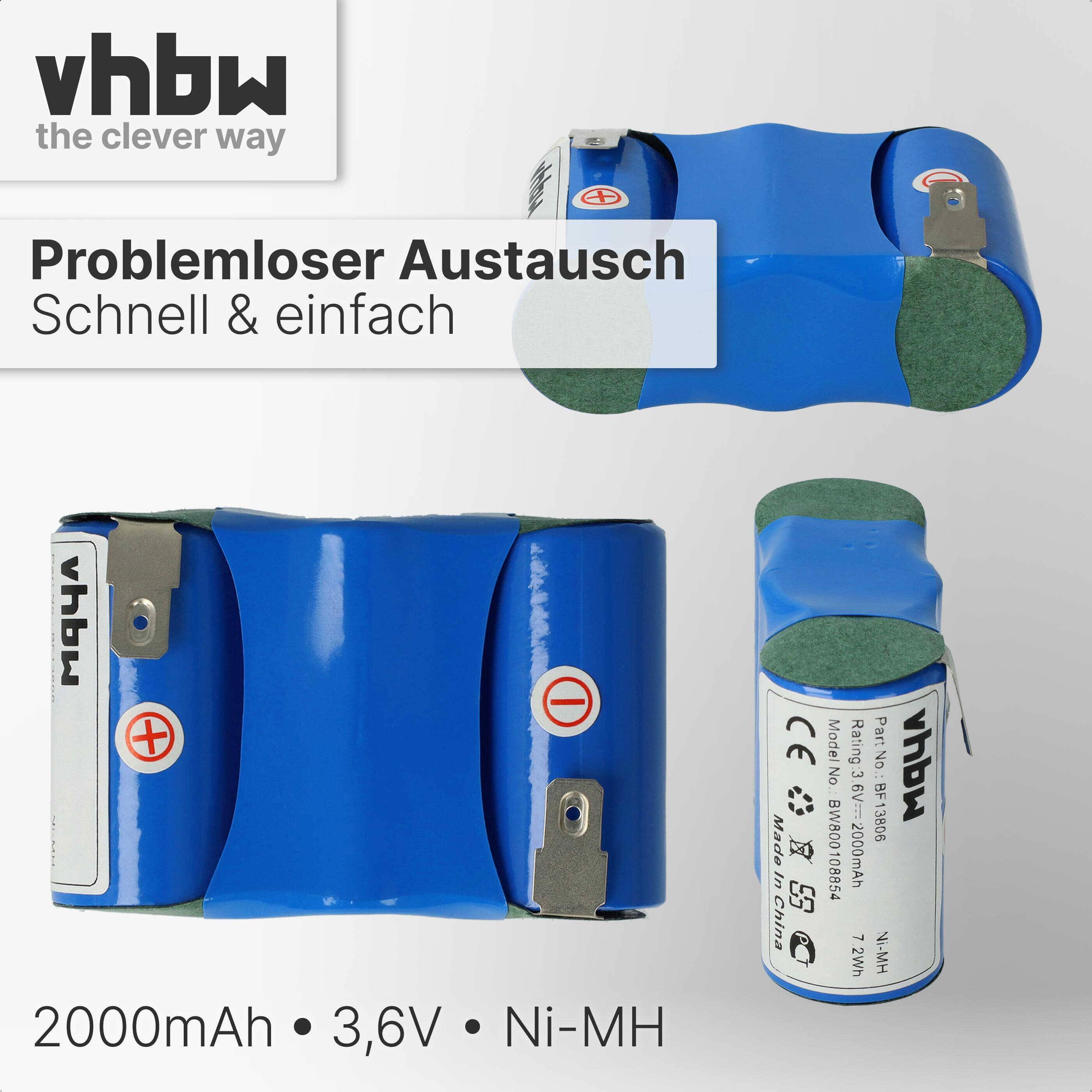 vhbw Akku kompatibel mit Wolf Rasenschere BS45 Grasschere, Strauchschere (2000mAh 3,6V NiMH) - Ersatz für BS45, 70845 055, Accu45, BF13806 VSE 4/5