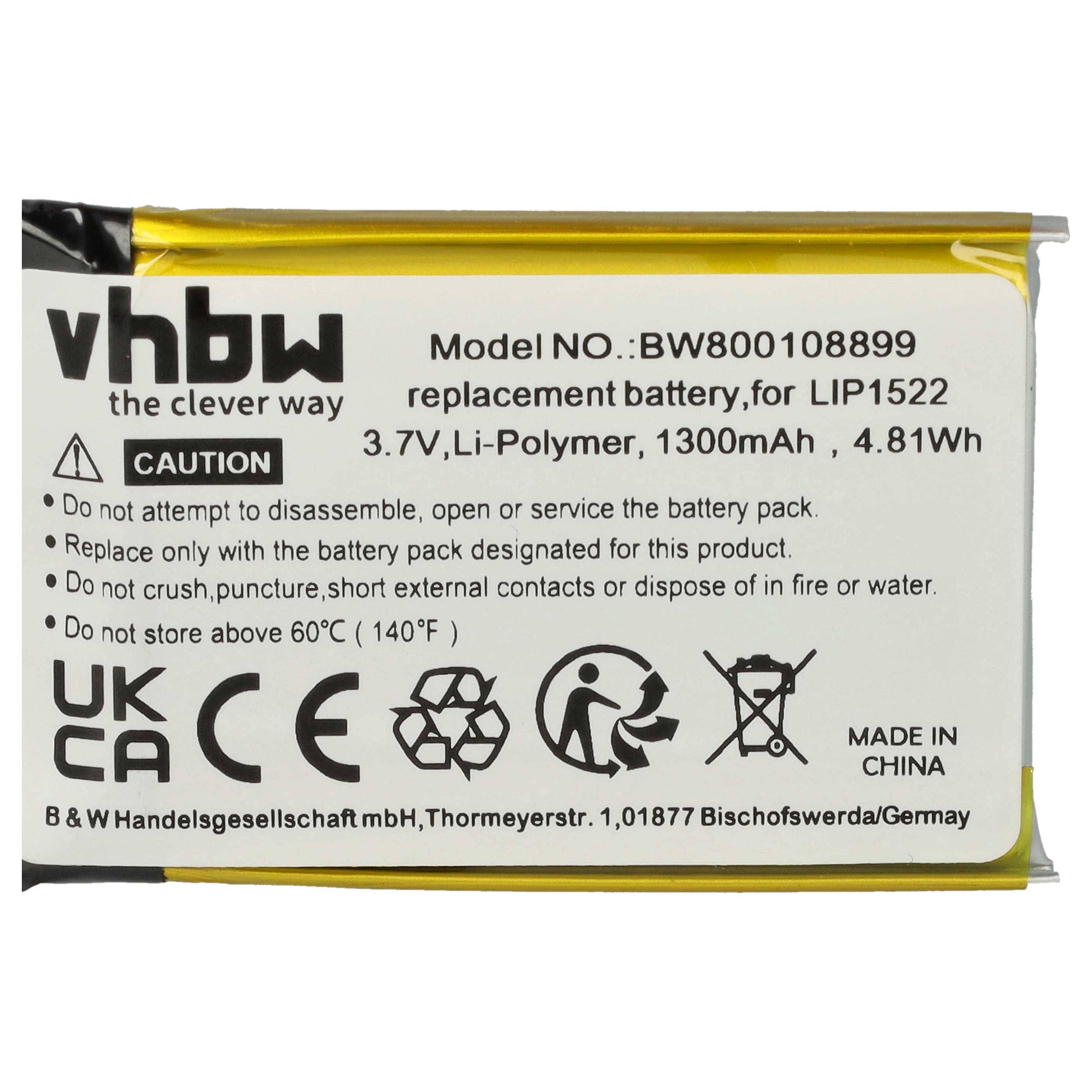 vhbw Akku kompatibel mit Sony Playstation 4 PS4 Wireless Controller Dualshock 4 | Ersatz für LIP1522, KCR1410 (CUH-ZCT1), (Li-Polymer, 1300mAh