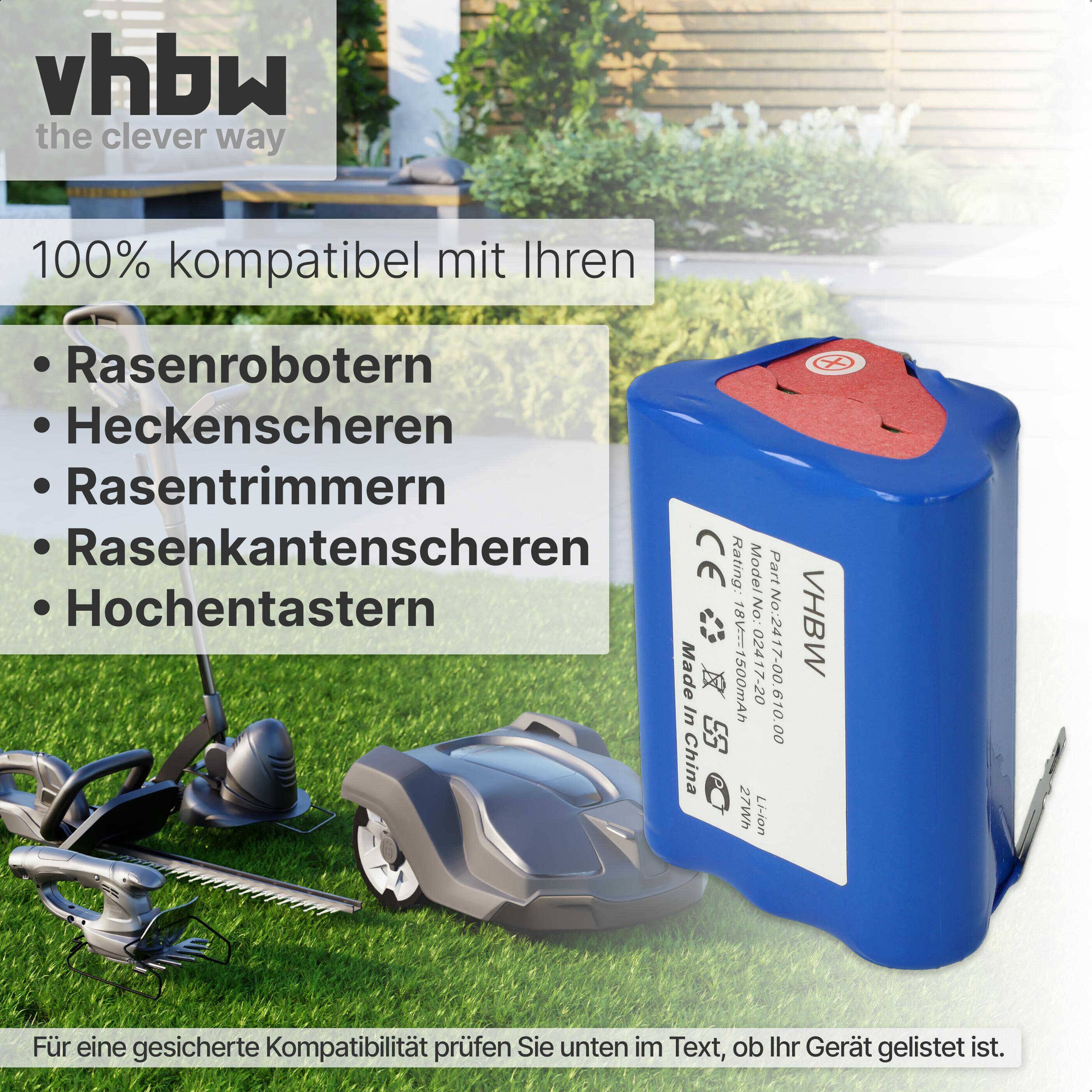 vhbw Akku kompatibel mit Gardena Turbotrimmer AccuCut 2417 Rasenmäher Grasschere, Strauchschere (1500mAh 18V Li-Ion)