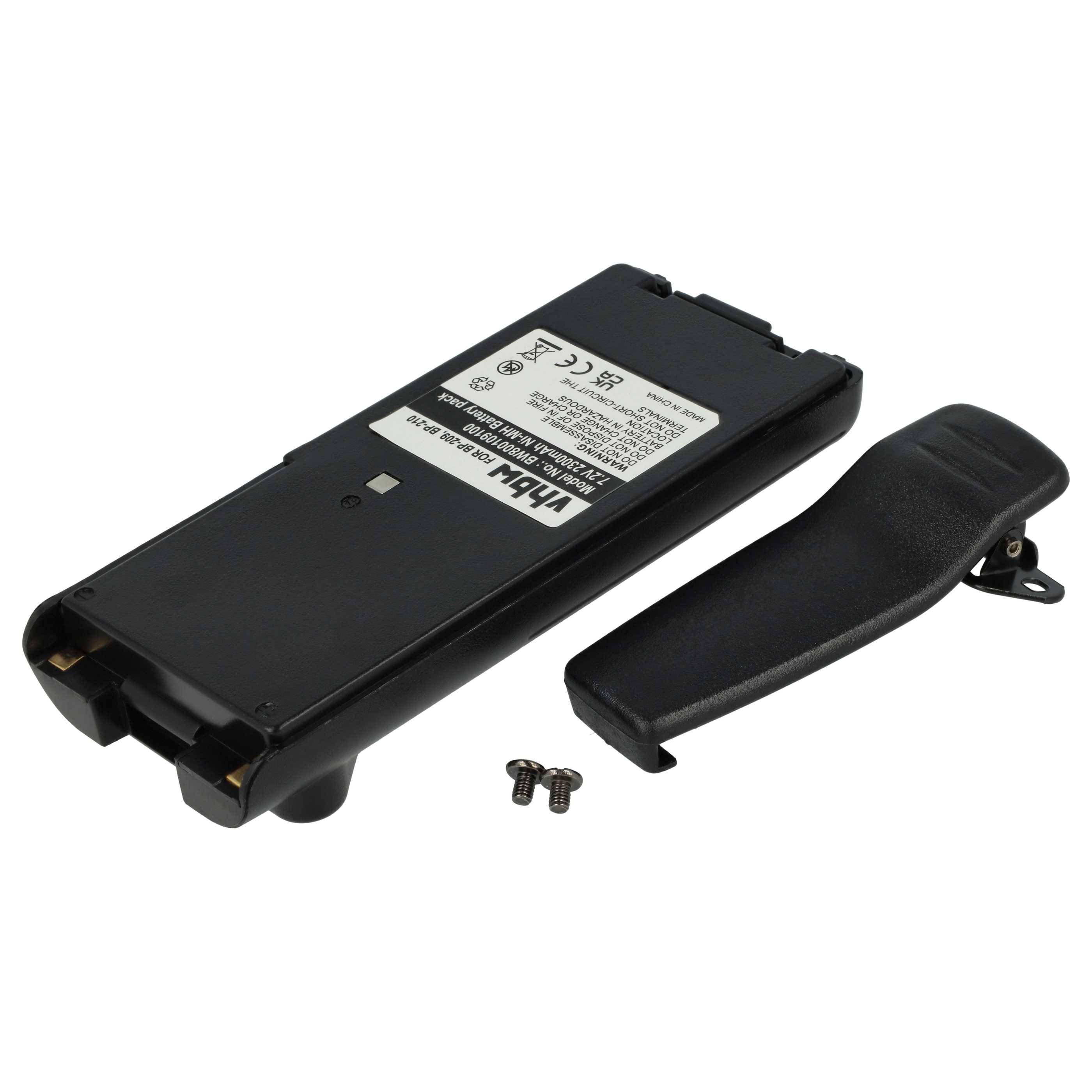 vhbw Akku kompatibel mit Icom IC-F22SR, IC-F22, IC-F22S, IC-F21GM, IC-F21S Funkgerät, Walkie Talkie (2300 mAh, 7,2 V, NiMH) + Gürtelclip