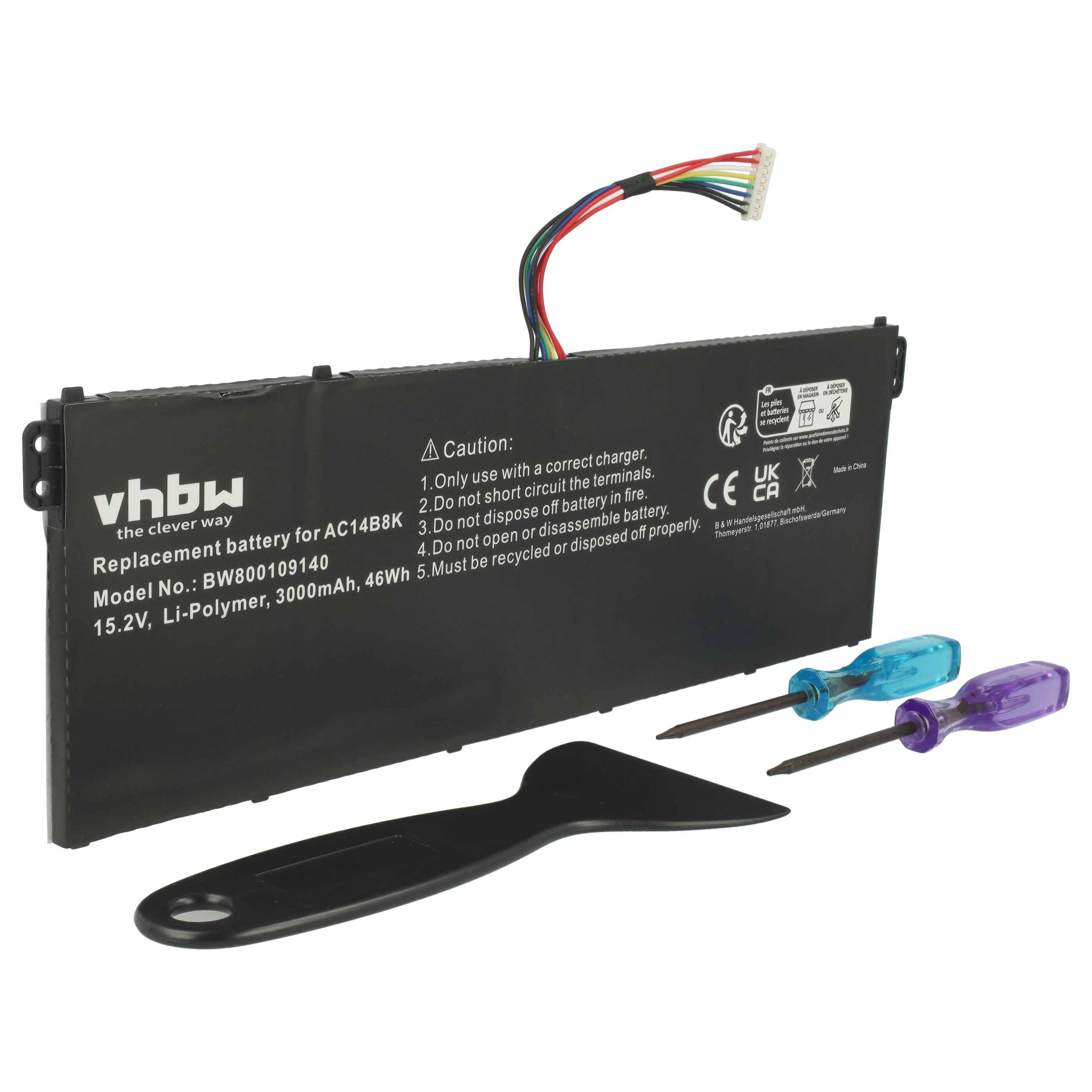 vhbw Akku kompatibel mit Acer Aspire R7-571-53338G75ASS, R7-571G-73538G25ASS, R7-572, R7-572G Notebook (3000 mAh, 15,2 V, Li-Polymer)