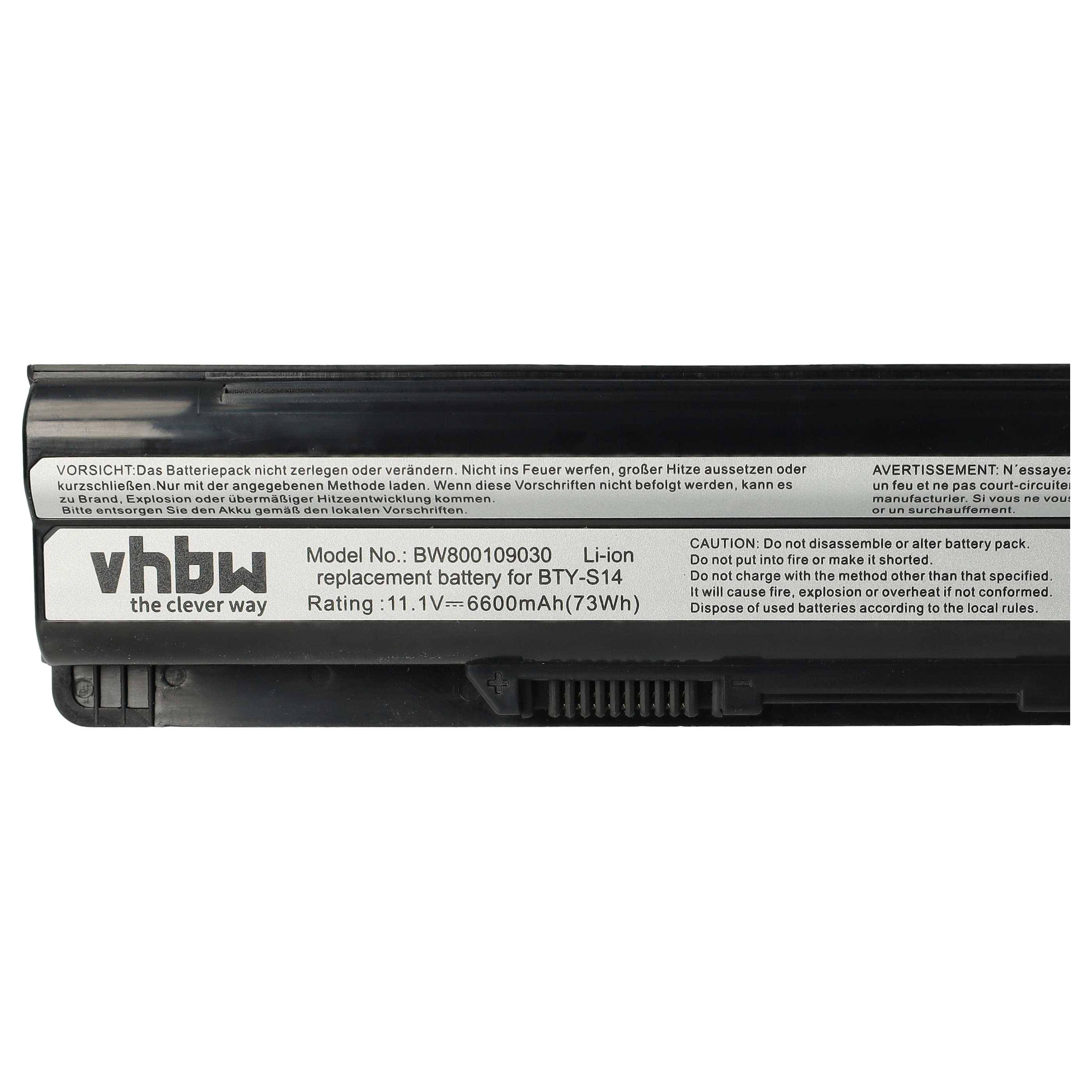 Ersatzbatterie für BTV-S14 mit Modellnummer BWB0100930. Nennspannung 11,1V und 6600mAh (73Wh). Enthält Sicherheitsvorkehrungen und Anweisungen.