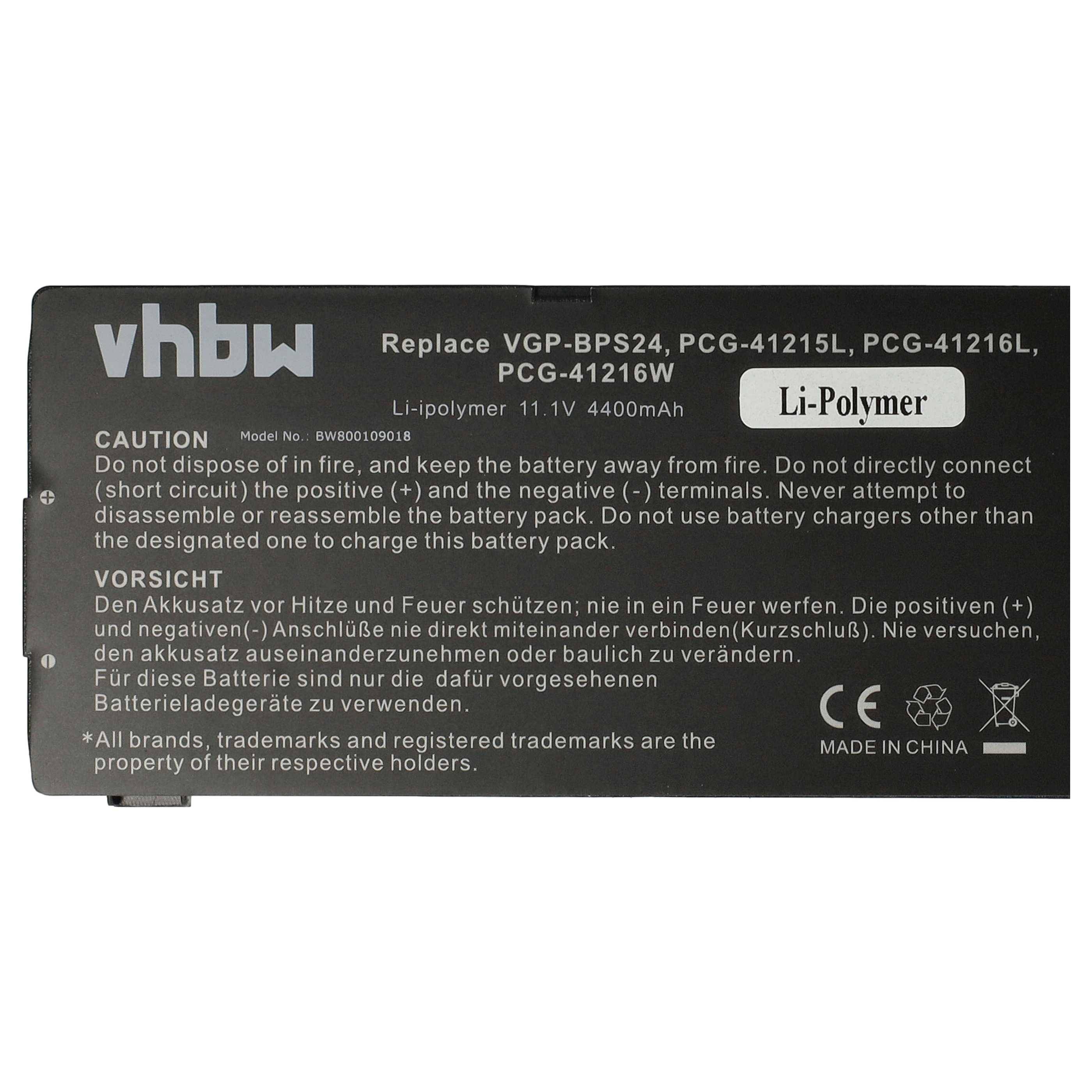 vhbw Akku kompatibel mit Sony Vaio SVS13133CA, SVS13133CAB, SVS13133CAW, SVS13133CF Notebook (4400mAh, 11,1V, Li-Ion)