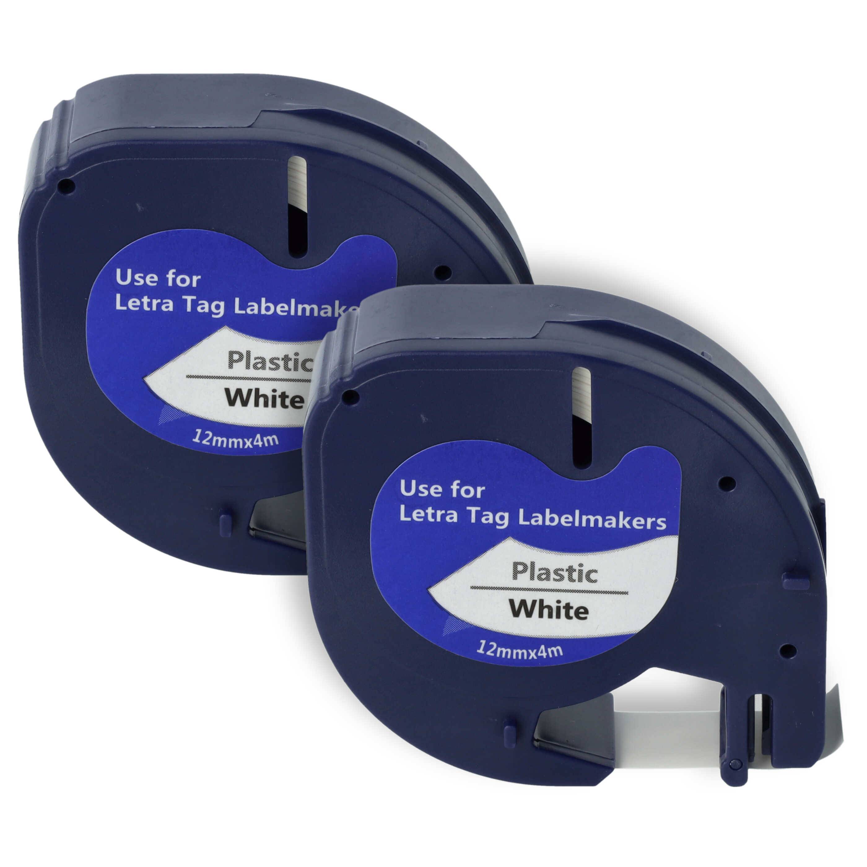 vhbw 2x Schriftband-Kassette Plastik Ersatz für Dymo 91201, S0721610 für Etiketten-Drucker 4m x 12mm Schwarz auf Weiß