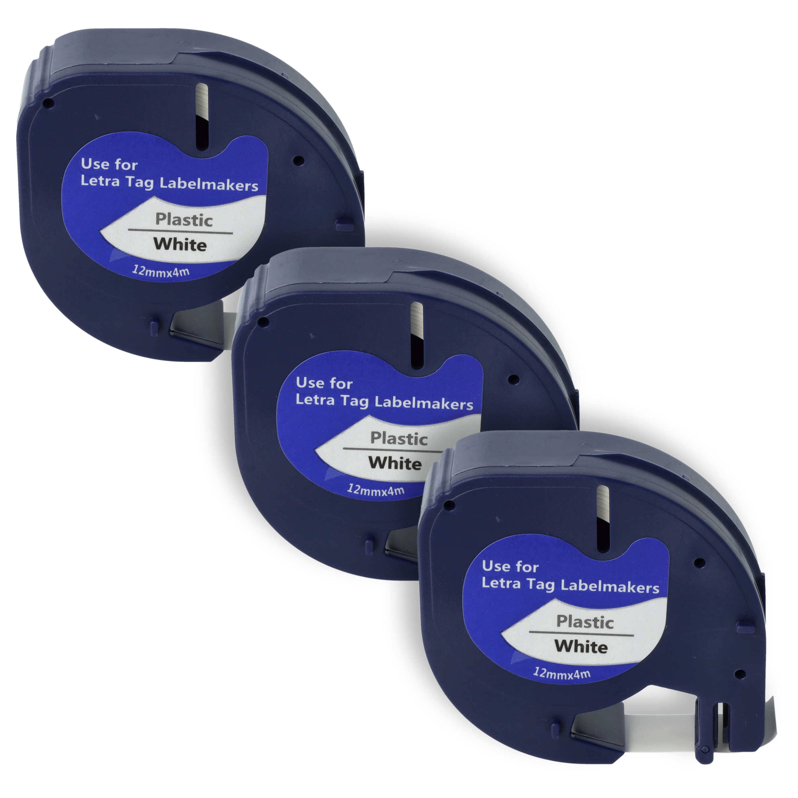 vhbw 3x Schriftband-Kassette Plastik Ersatz für Dymo 91201, S0721610 für Etiketten-Drucker 4m x 12mm Schwarz auf Weiß