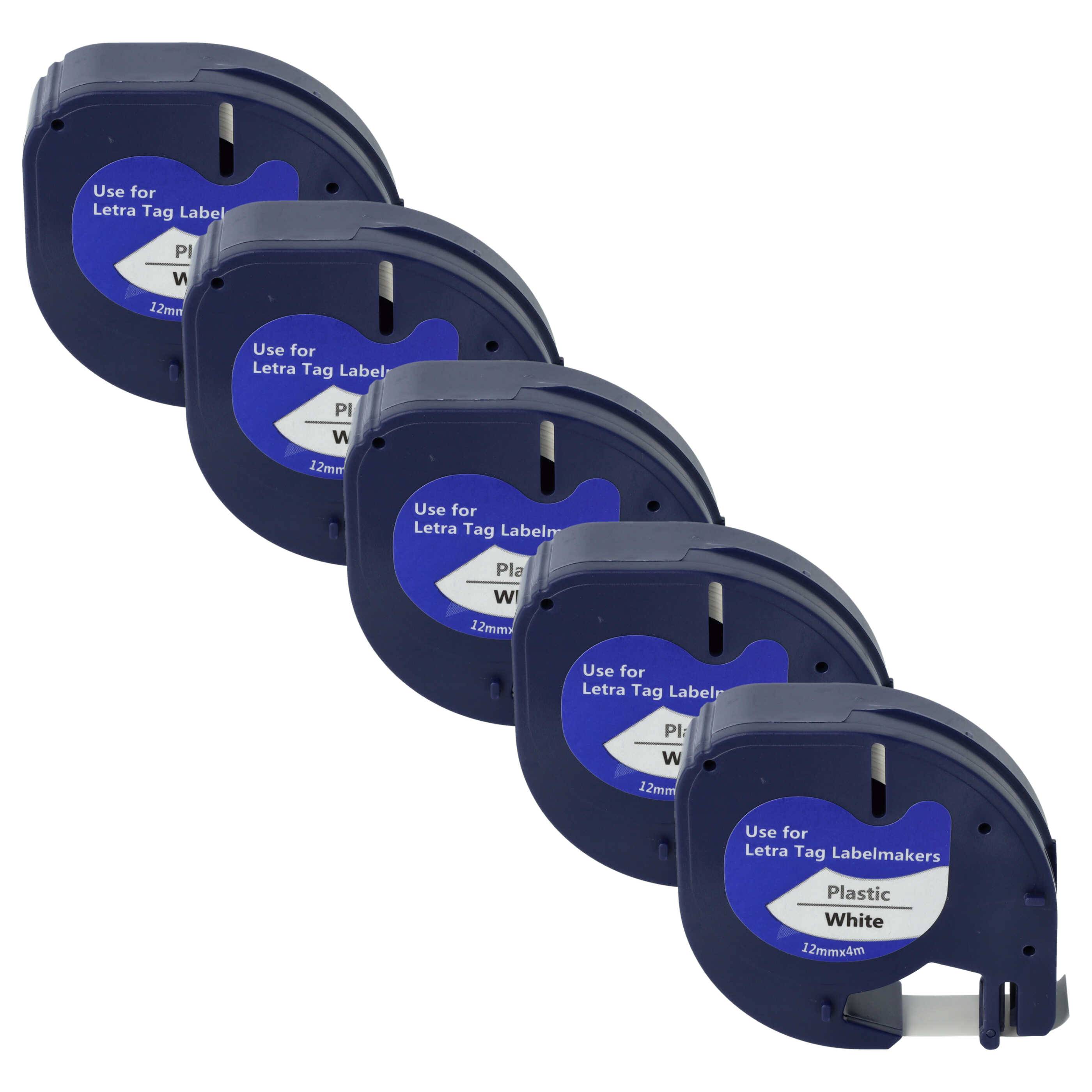 vhbw 5x Schriftband-Kassette Plastik Ersatz für Dymo S0721610, 91201 für Etiketten-Drucker 4m x 12mm Schwarz auf Weiß