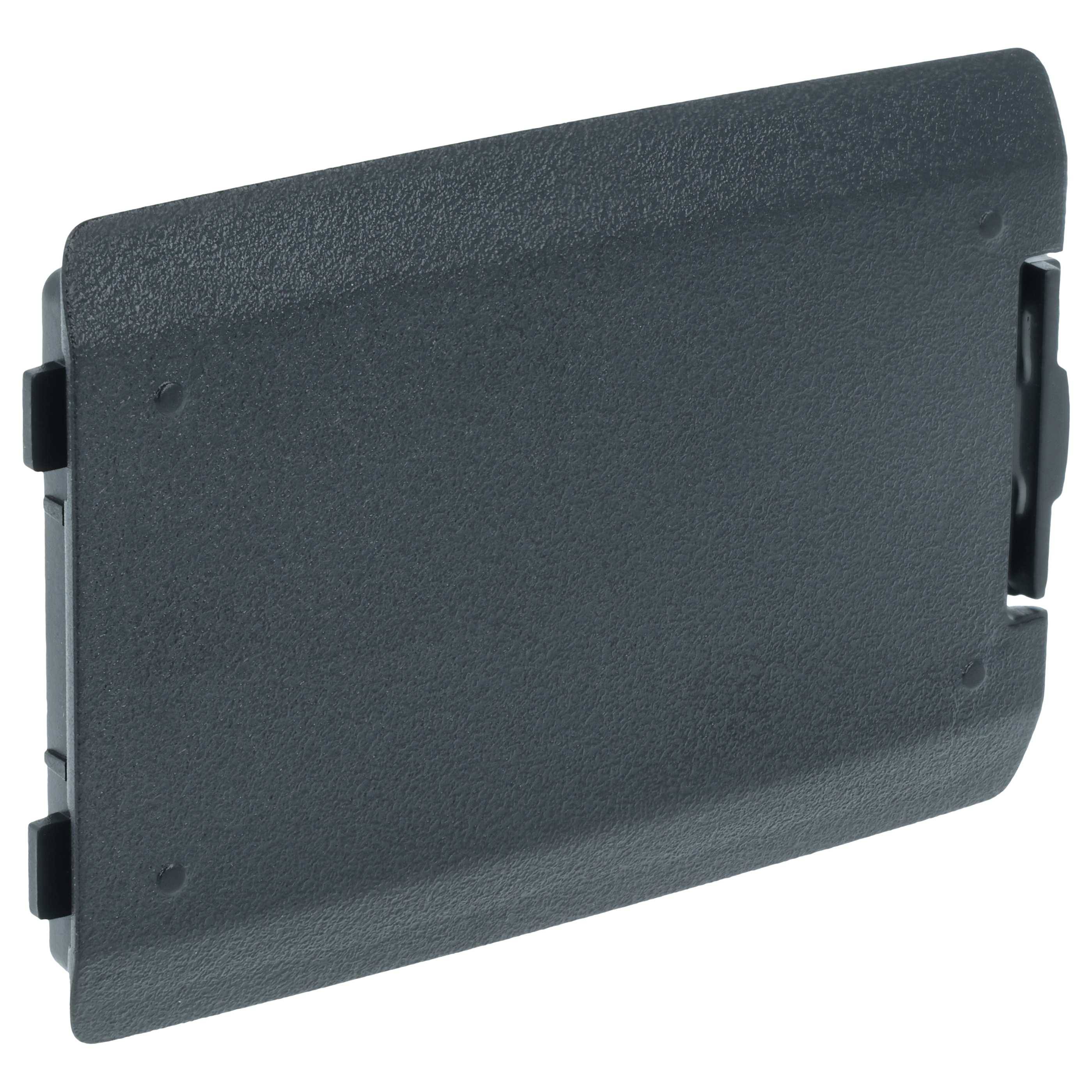 Eine dunkelgraue, rechteckige Abdeckung oder Platte mit strukturierter Oberfläche, aus einem Winkel betrachtet, wobei Befestigungsclips an den Seiten sichtbar sind.