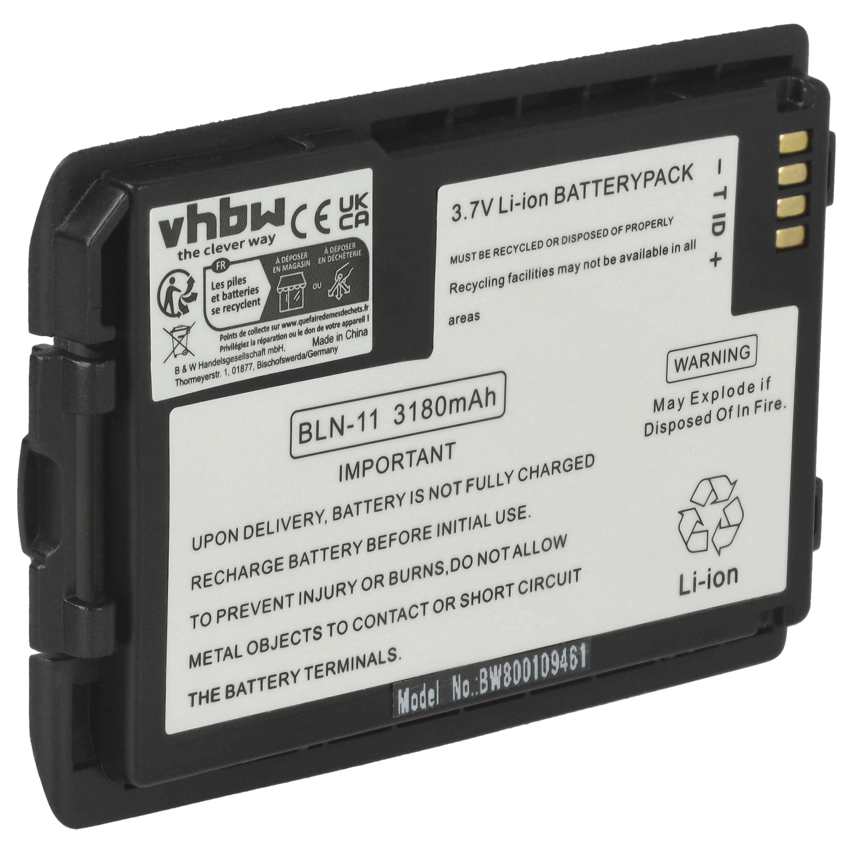 vhbw Akku kompatibel mit EADS Tetra Cassidian TH1N, P8GR Funkgerät, Walkie Talkie (3180 mAh, 3,7 V, Li-Ion) - Ersatz für HT9980AA, BLN-11